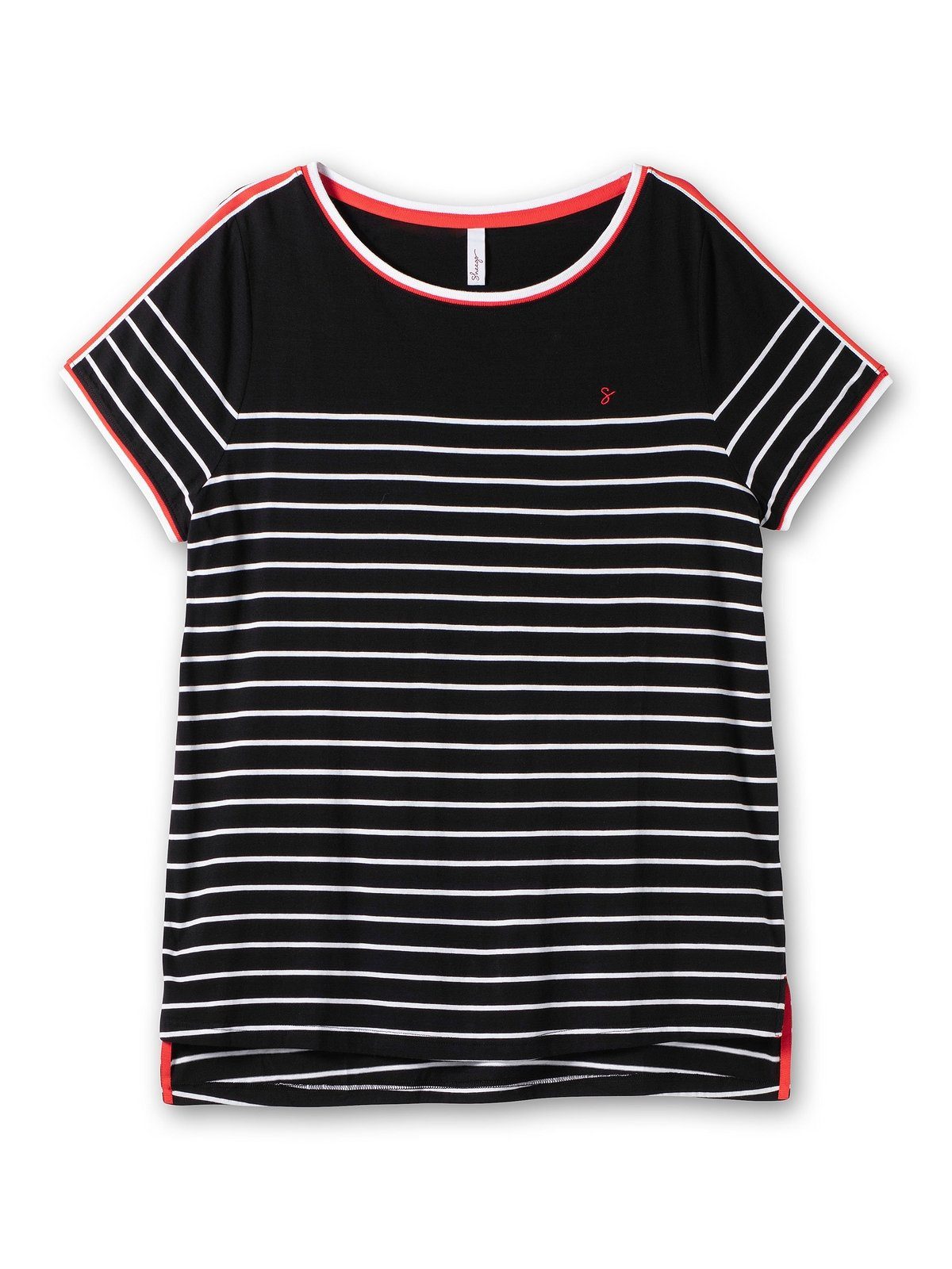Sheego T-Shirt Große Größen auf der schwarz Zierband mit gemustert Schulter