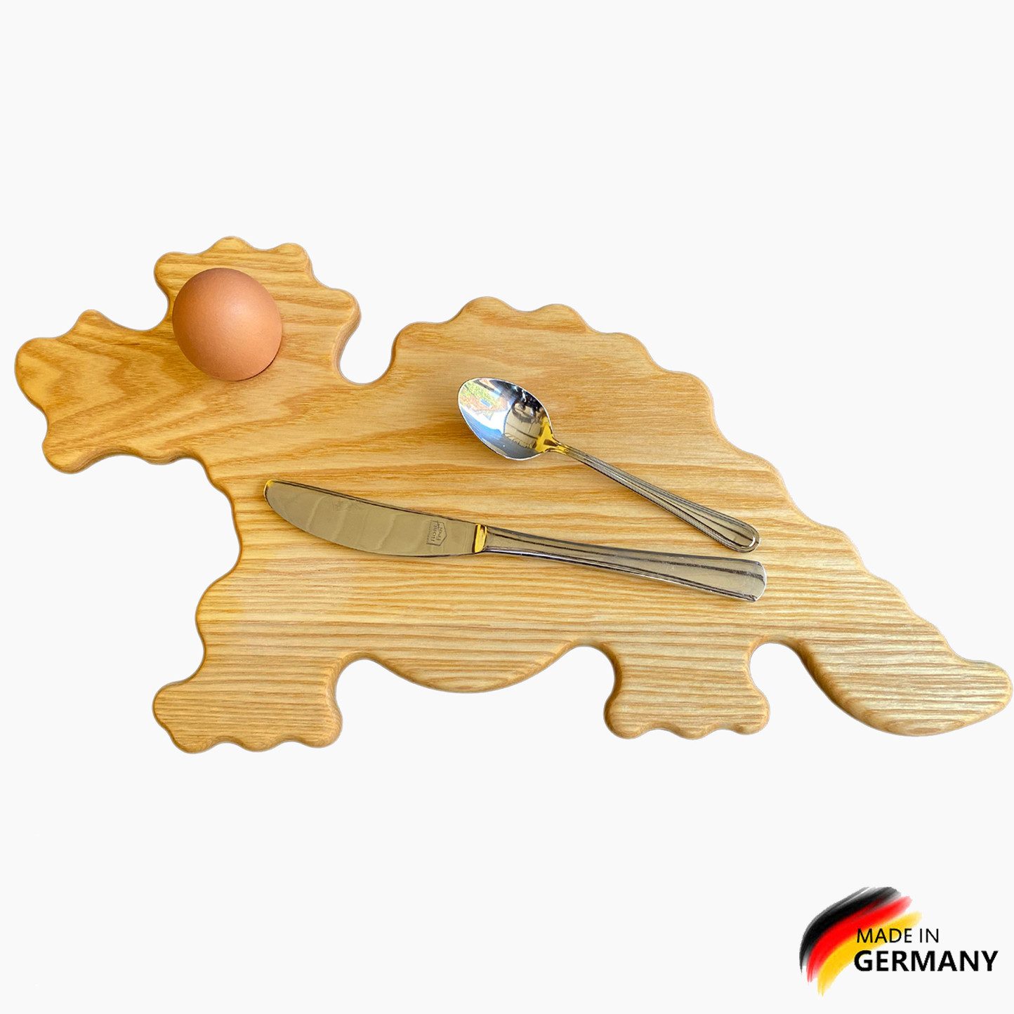 Madera Spielzeuge Frühstücksbrett Frühstücksbrettchen Drache 3er Set, Eschenholz, (sparset, 3-St., packung), Mit Ei Loch, spart den Eierbecher. Made in Germany