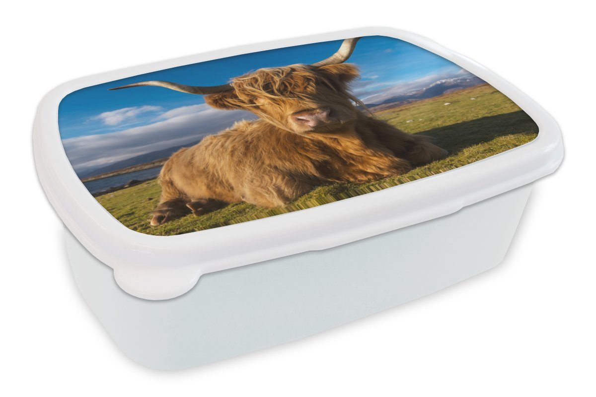 MuchoWow Lunchbox Schottische und für - Erwachsene, Jungs Kunststoff, Brotdose, für weiß (2-tlg), - Highlander Mädchen Natur, Brotbox und Kinder Licht