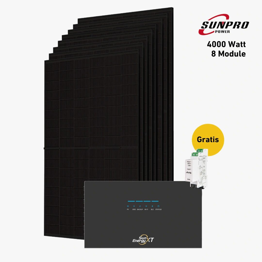 Balkonstrom Balkonkraftwerk 4000W + Speicher, SunEnergyXT 500 Pro, Komplettset, Bifazial, 4000 W, Monokristallin, Halterung für Dach, Fassade, Balkon & Garten, App & Plug&Play DE