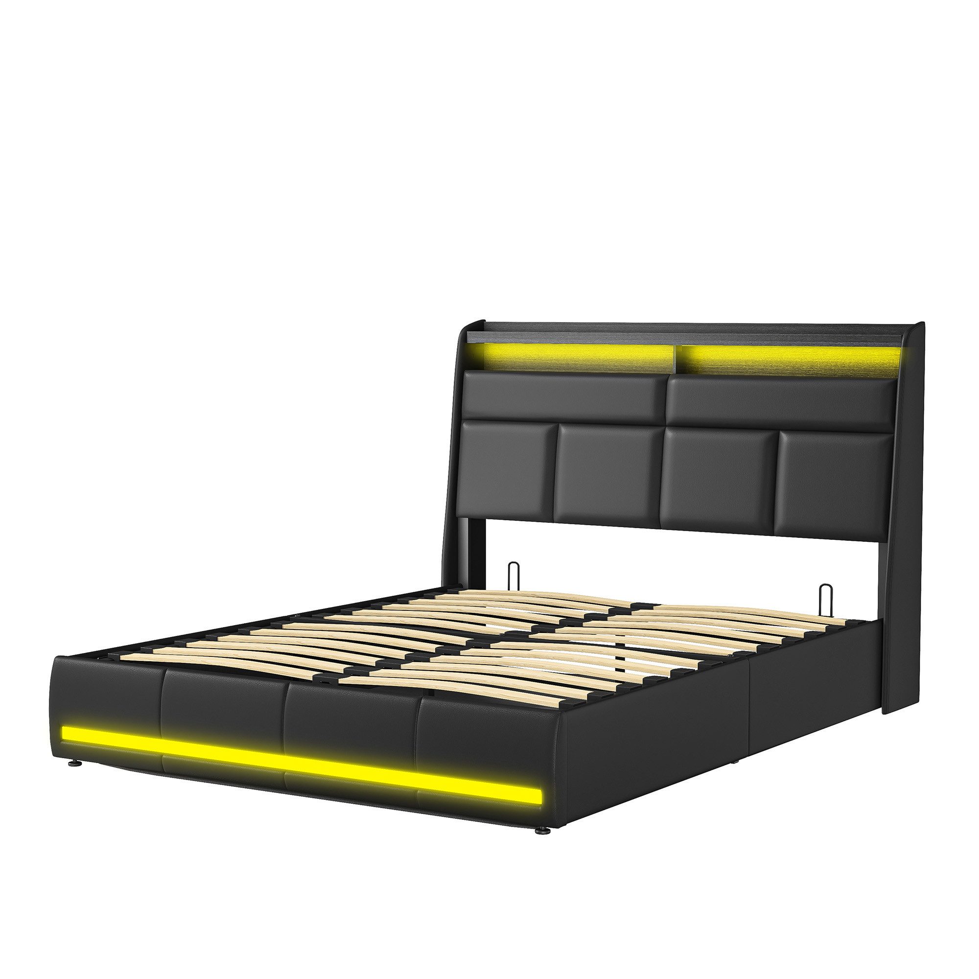 PXloue Stauraumbett Polsterbett Doppelbett, mit LED-Beleuchtung günstig online kaufen