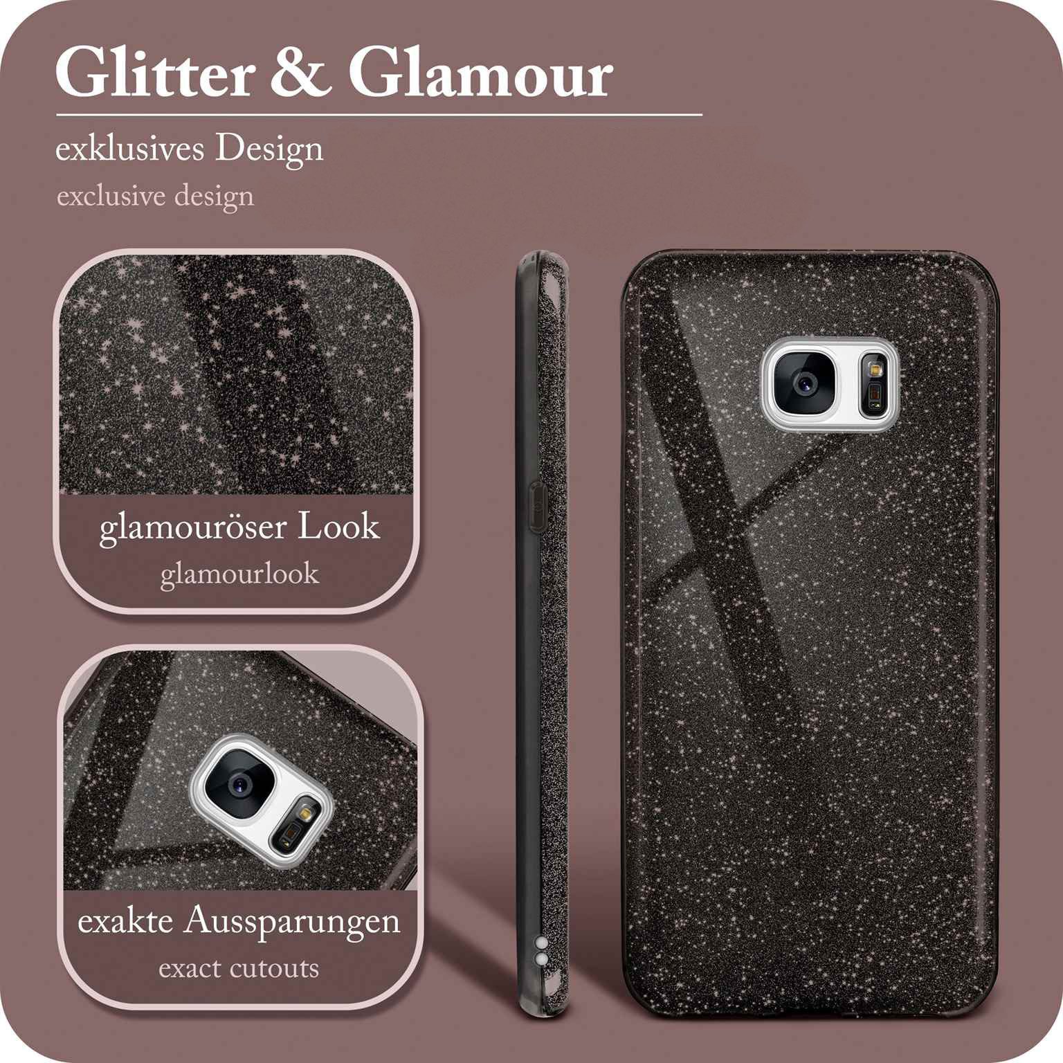 ONEFLOW Handyhülle für Samsung Galaxy S7 Glitzer Hülle Glitter Case Schwarz 5,1 Zoll, Hülle Glitzernd Dünne Schutzhülle mit Kameraschutz Frauen Glitzerhülle