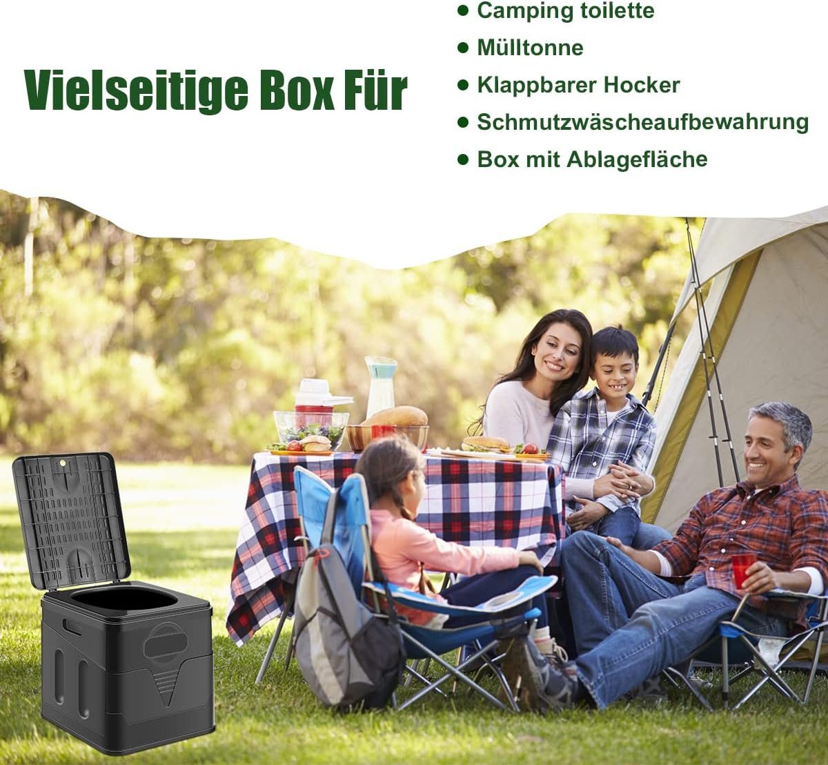 AKKEE Campingtoilette Faltbare Mobile Toilette Campingtoilette max 150 kg, 12 Toilettenbeuteln