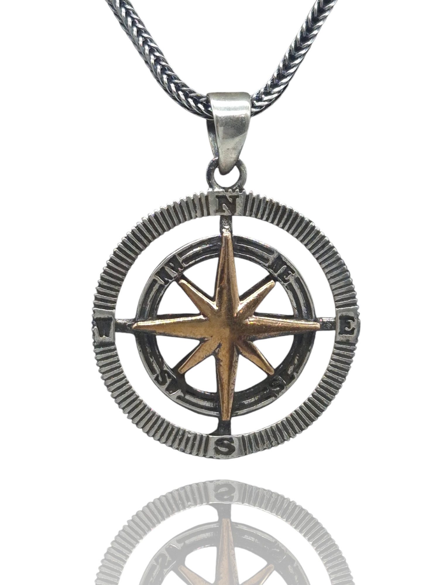 NAHLE Kette mit Anhänger Silber Kompass Herren Damen Fuchsschwanzkette Maritim (2-tlg., inkl. Schmuckbox), 925 Silber Anhänger