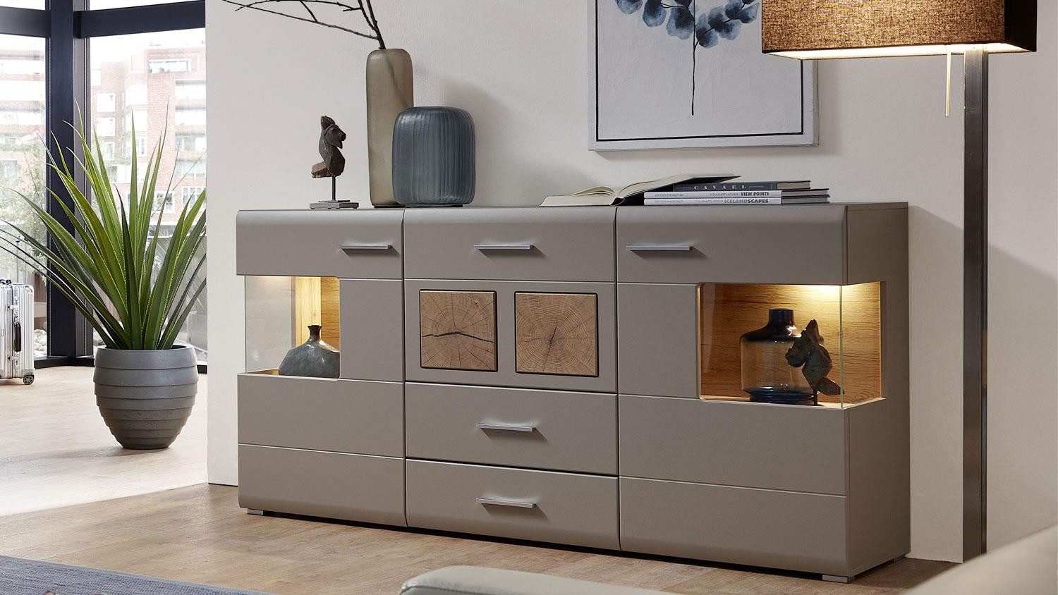 Innostyle Sideboard Sideboard Fun Plus II Kommode basalt Eiche Altholz mit LED