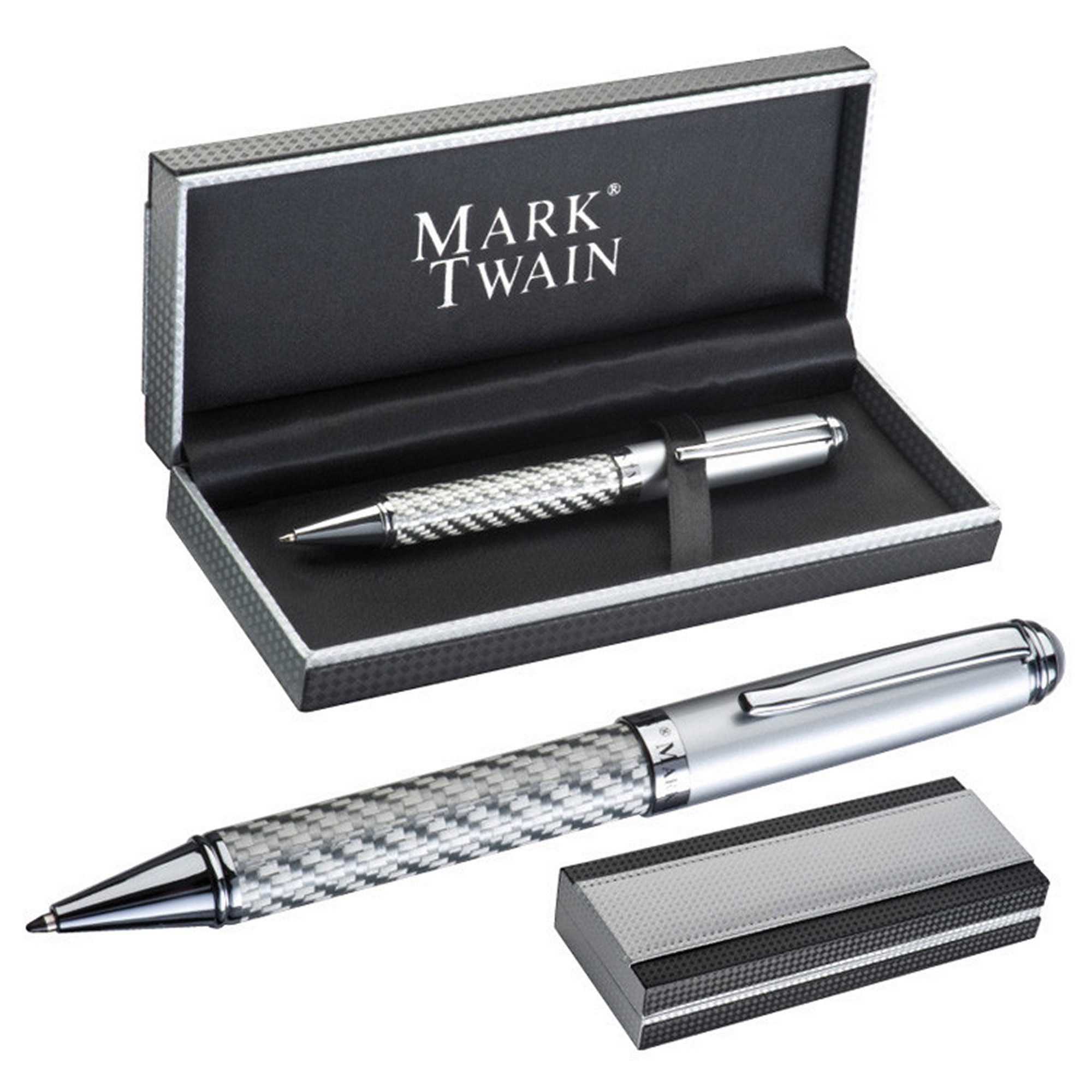 Macma Kugelschreiber hochwertiger Kugelschreiber "Mark Twain" / in silbernem Karbondesign
