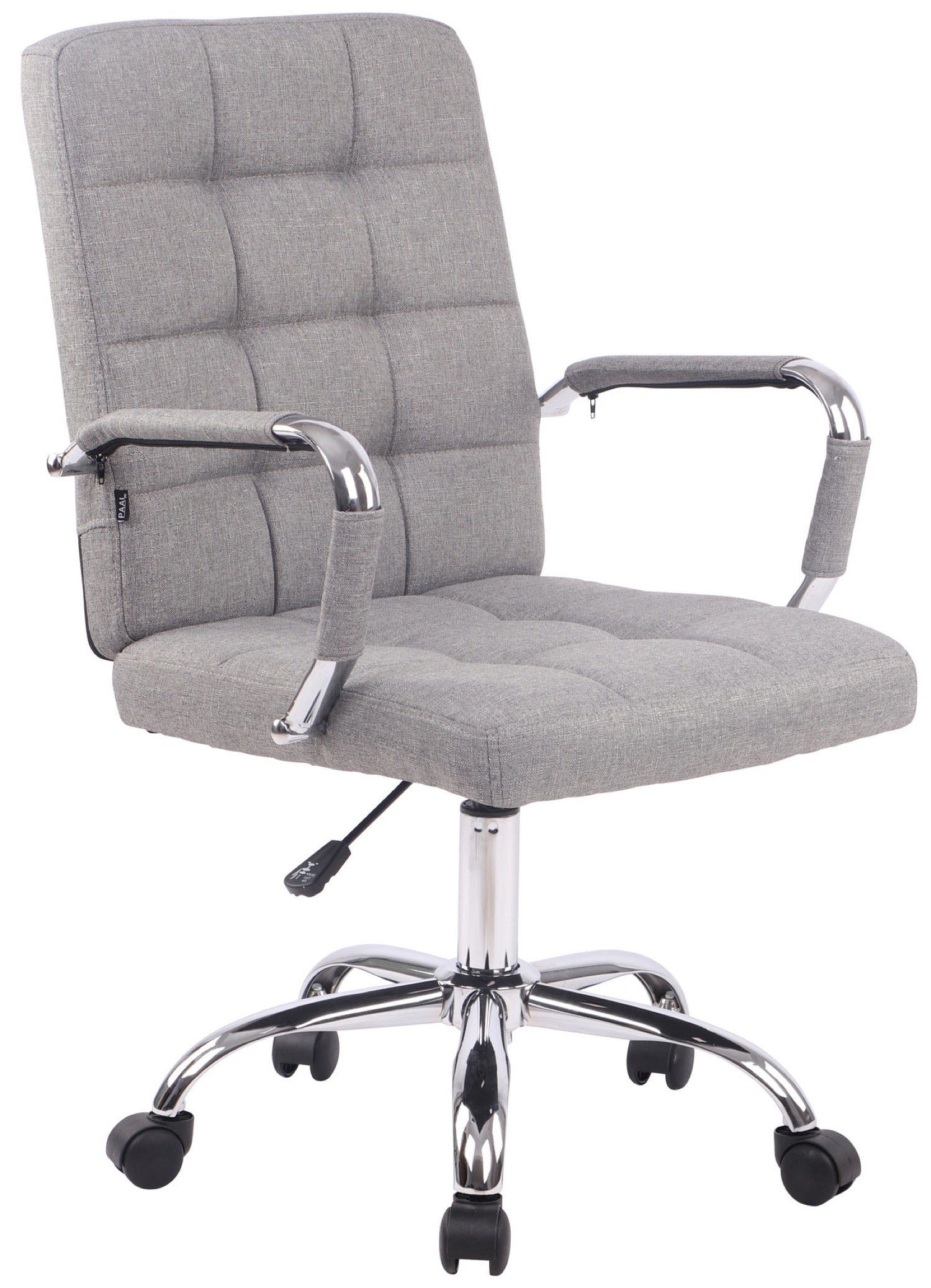TPFLiving Bürostuhl Deal V1 mit bequemer Rückenlehne - höhenverstellbar und 360° drehbar (Schreibtischstuhl, Drehstuhl, Chefsessel, Bürostuhl XXL), Gestell: Metall chrom - Sitzfläche: Stoff grau
