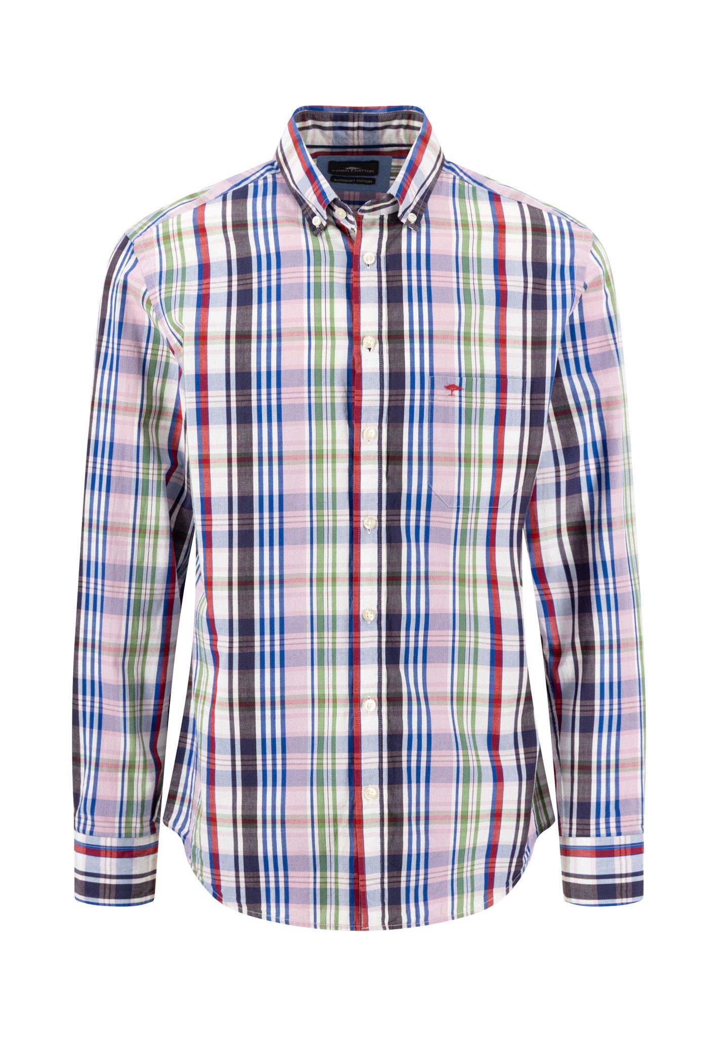 FYNCH-HATTON Langarmhemd kariert, mit Knopfleiste und Button-Down-Kragen