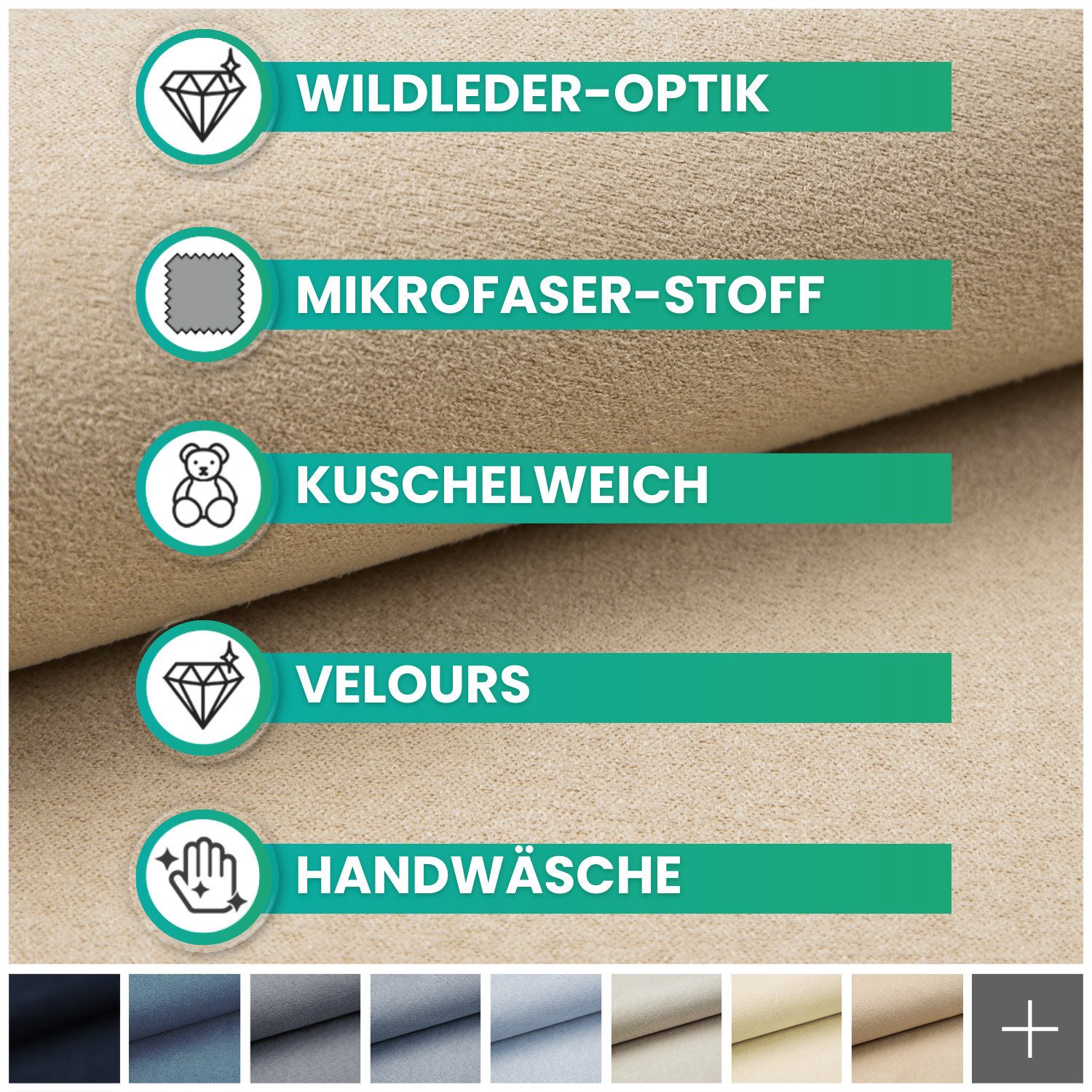 novely® Stoff ALPEN Polsterstoff im Wildleder-Look - Velours-Microfaser-Möbelstoff, Robust, Wasserfest, Samtweich, Meterware, 1lfm