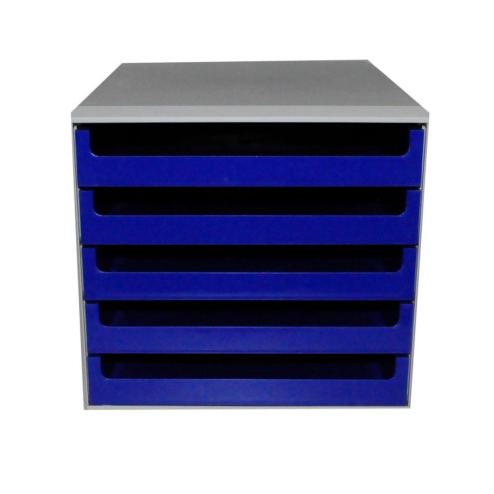 5 Schubladenbox einzeln M&M 1 offene 28,5x26x35,7cm Stapelbar; herausnehmbar Auszugssperre; Schubfächer Schubladenbox Schübe grau/blau,