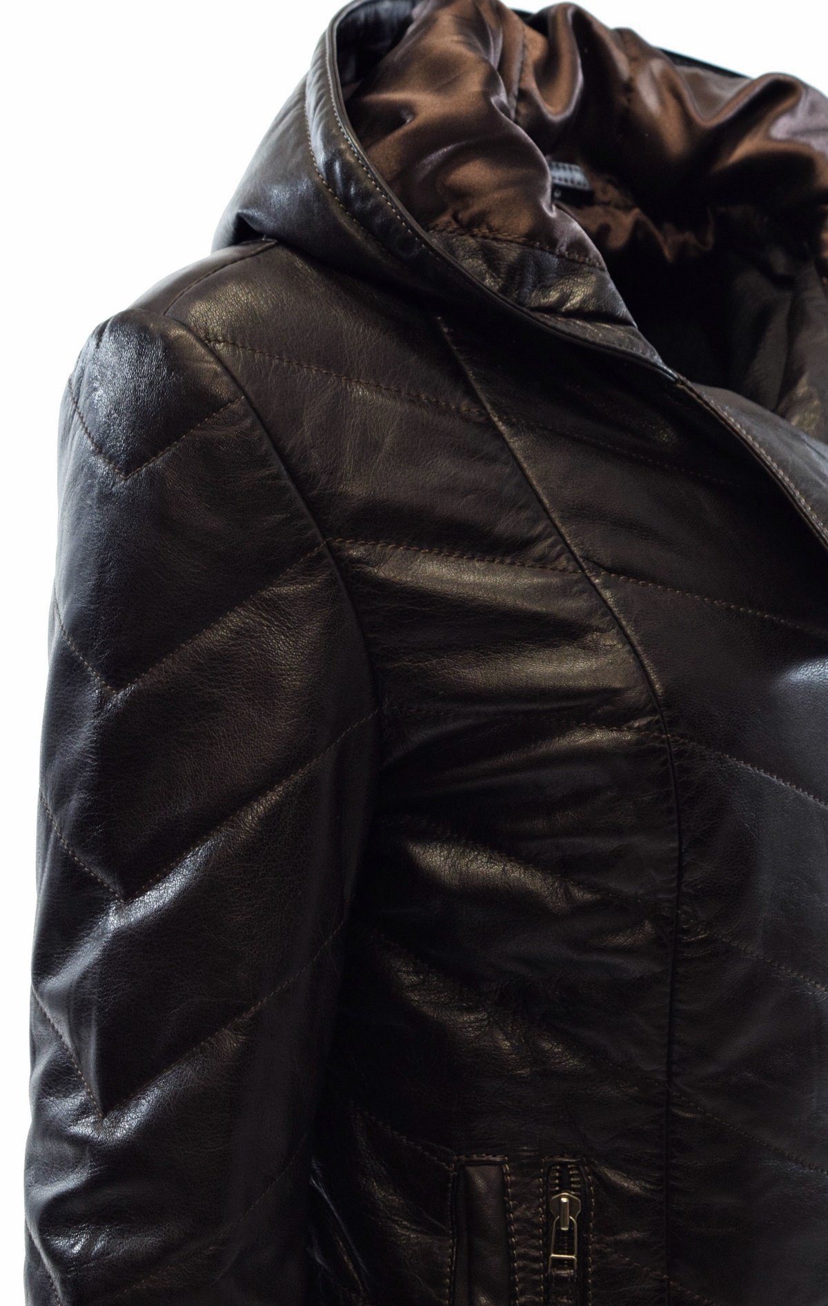 Stepp-Lederjacke Tiefbraun weichem mit aus Zimmert Braun Schwarz, Leder Kapuze Leather Lederjacke Elda