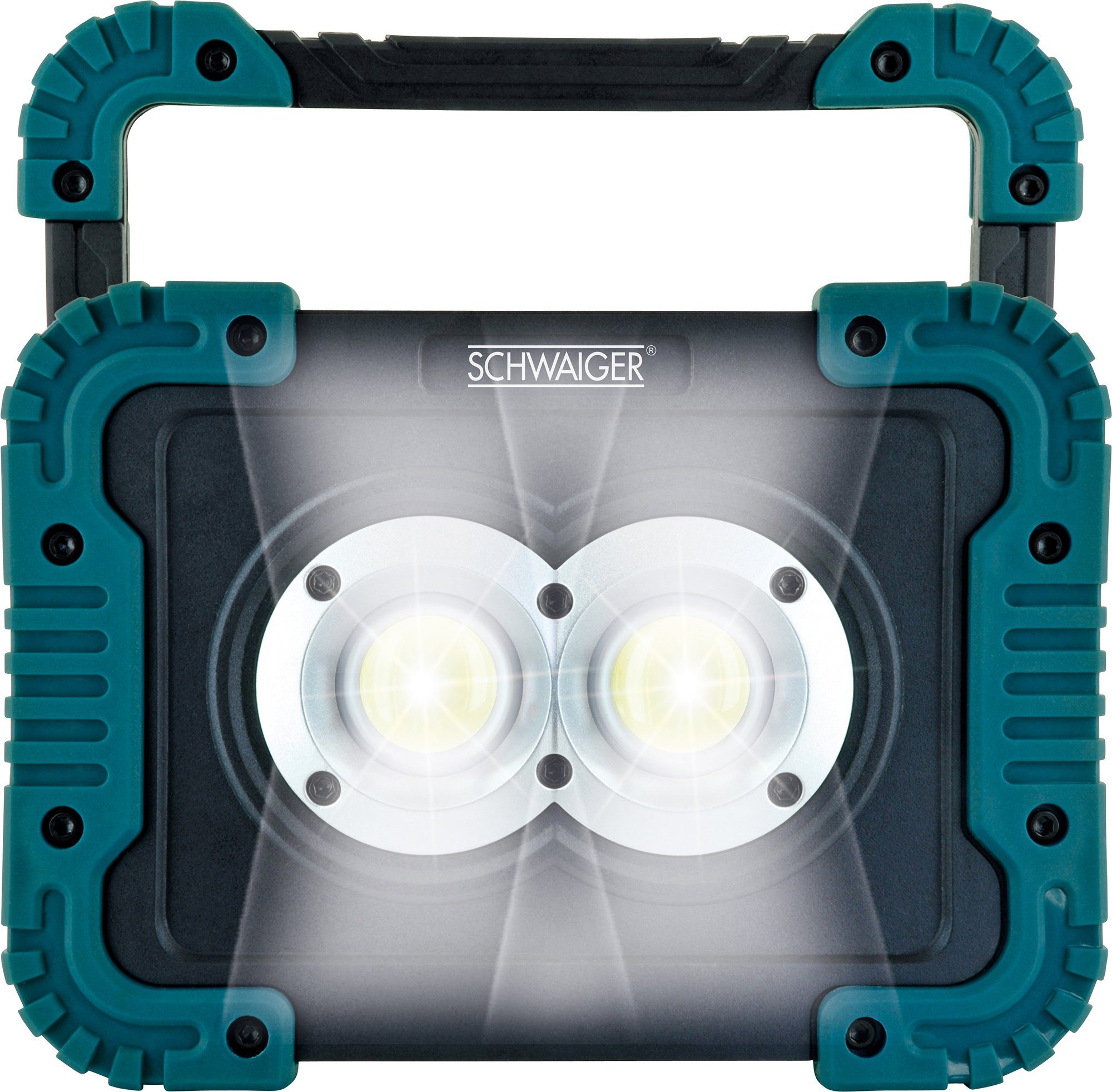 Schwaiger LED Arbeitsleuchte WLED210, 180° rotierbarer Standfuß, 3 Lichtmodi einstellbar, COB-LED, Weiß, IPX4, 3 Leuchtmodi