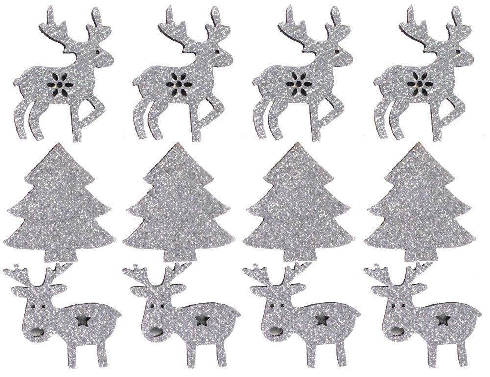 RIFFELMACHER & WEINBERGER Konfetti 3D Filz Streudeko mit Glitter ca. 4cm 70092 - Silber - Weihnachtsdekoration Tischschmuck Hirsche/Bäume