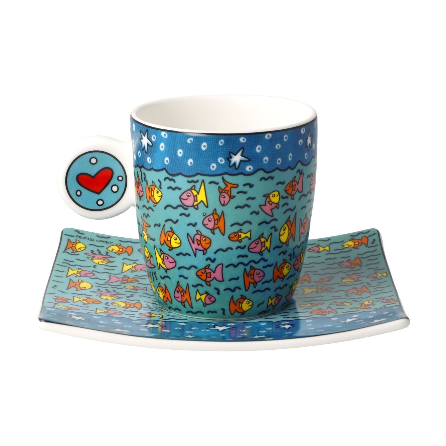 Goebel Espressotasse James Rizzi, Fine Bone China, in Geschenkbox, Bunt, Family of Fish, H: 6cm