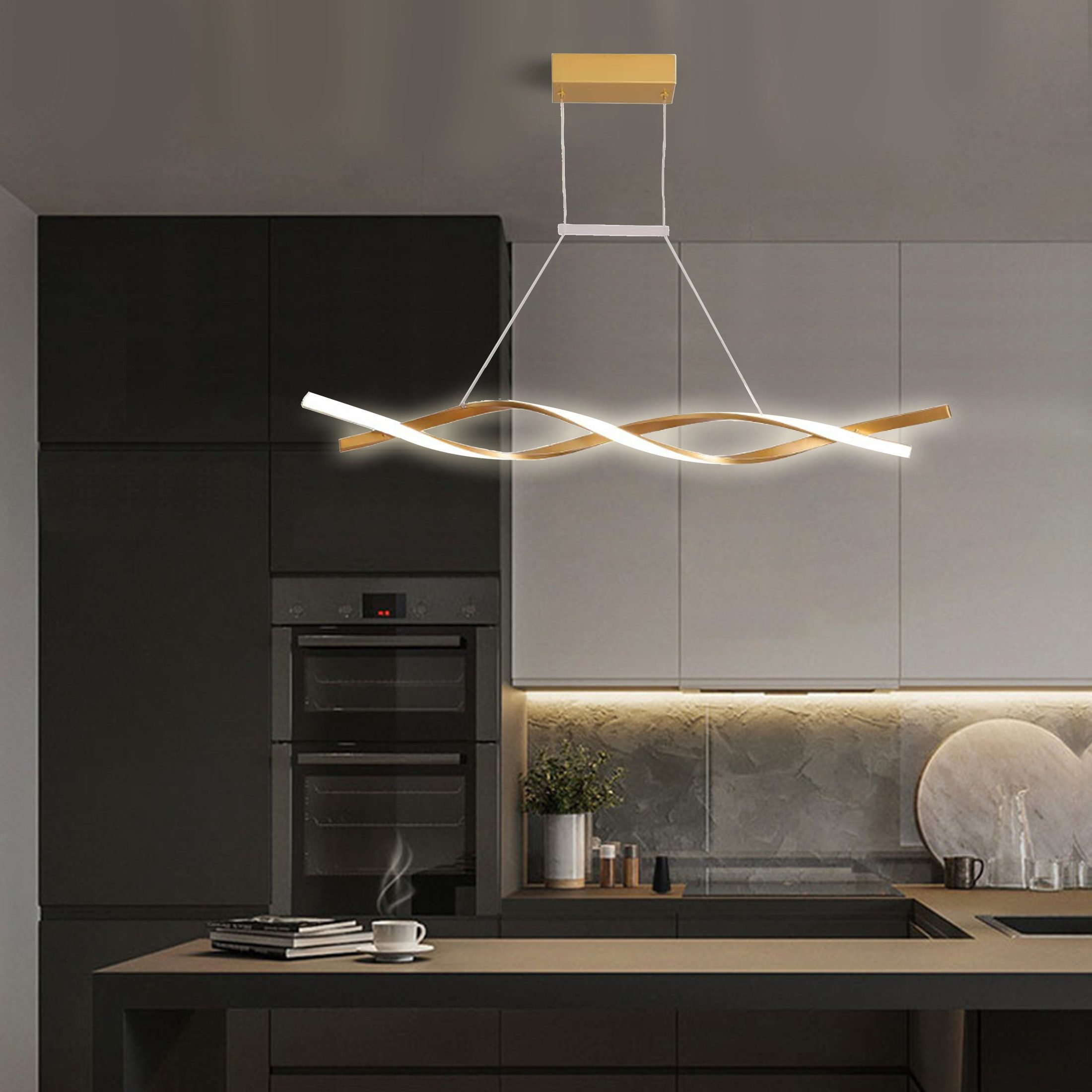 YINDN Pendelleuchte Stufenlos Dimmbare LED Pendellampe günstig online kaufen