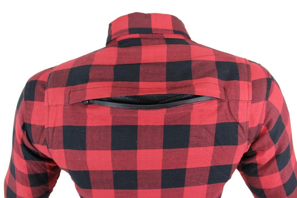 Alpha Speeds Motorradjacke Flanell-Holzfäller Motorrad KEV ARAMID Lumber Biker Hemd SLIM Rot (Wasserdicht & Winddicht & Atmungsaktiv + Belüftungstaschen / Motorradhemd -, 1-St) All Season, wasserdichte Reißverschlüsse, mit Protektoren