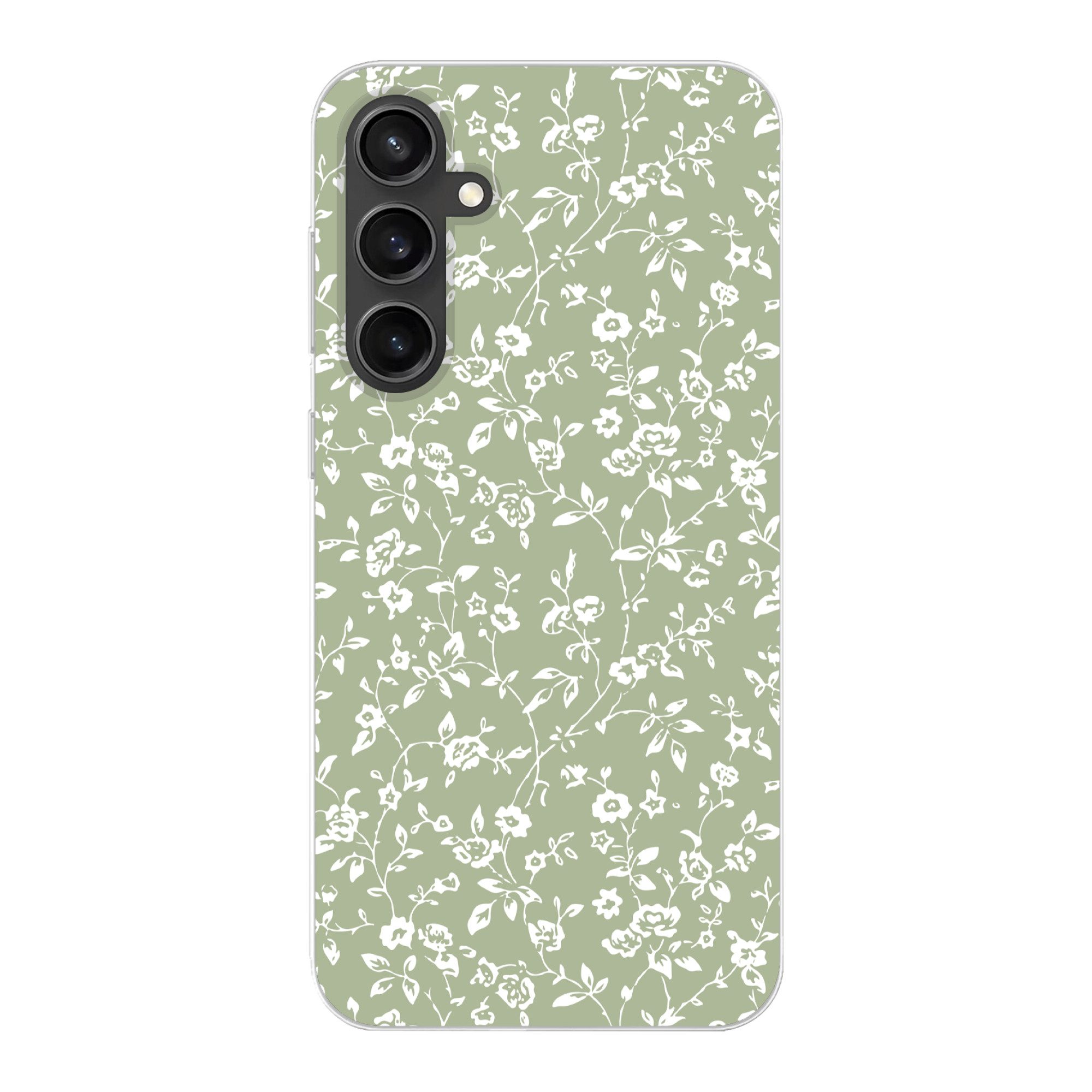 MuchoWow Handyhülle für Samsung Galaxy S23 FE Blumen - Druck - Grün - Weiß