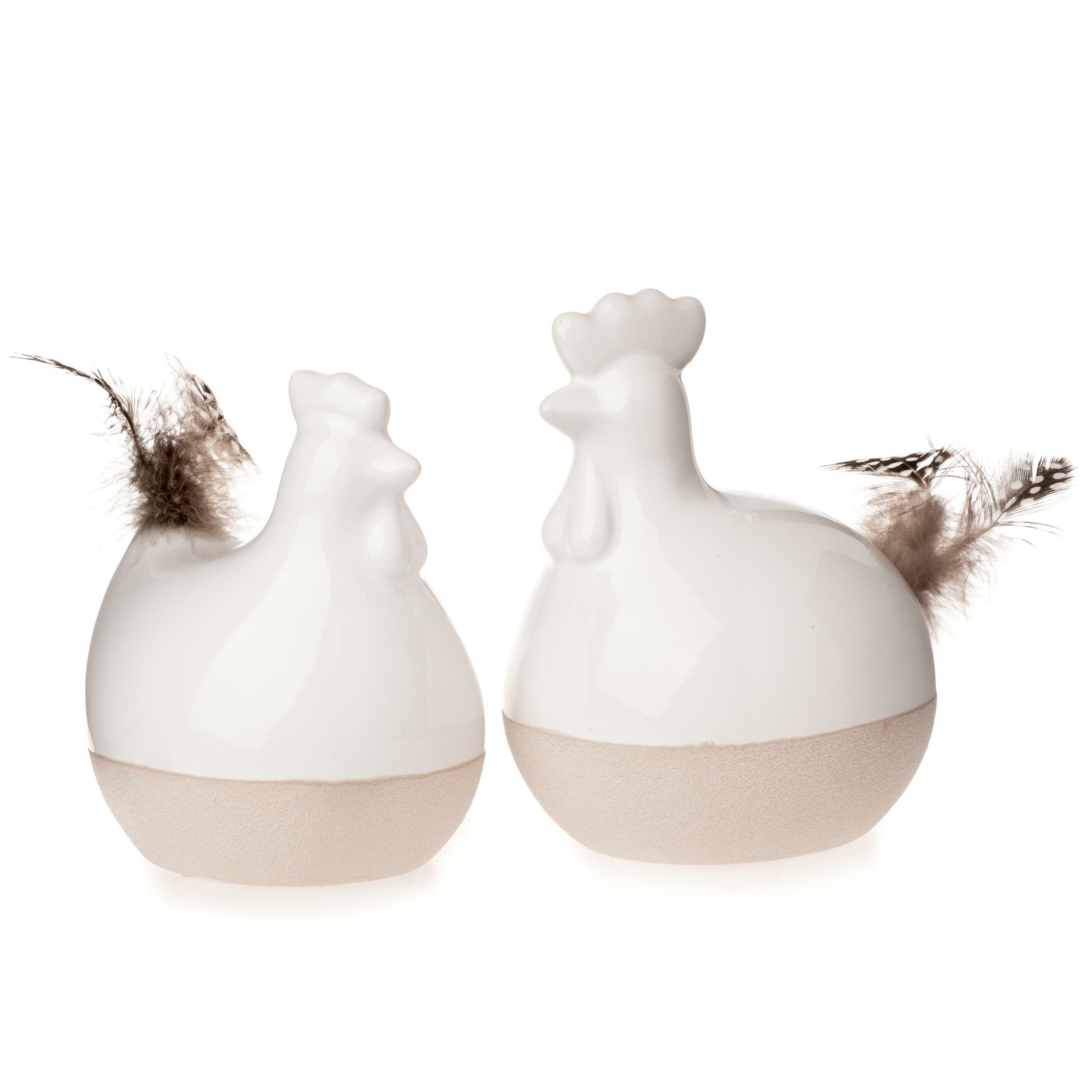 Osterfigur Hahn/Huhn 2fach sort. Ostern Ø10x9cm H13cm weiß-beige mit Schleife