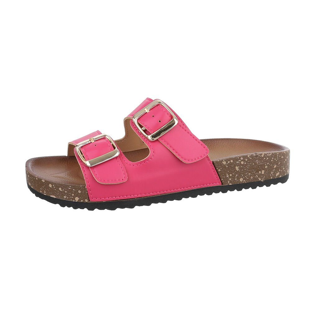 Ital-Design Damen Mules Freizeit Pantolette Flach Pantoletten in Pink