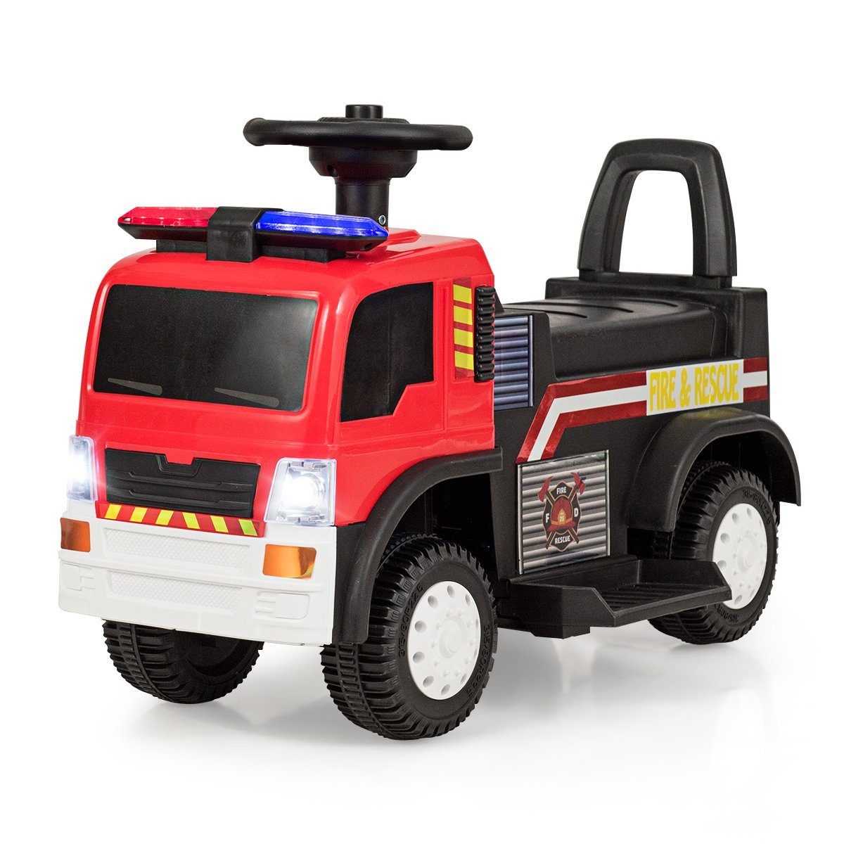 COSTWAY Elektro-Kinderauto 6V Feuerwehrauto, Kinderfahrzeug, mit Sirene,  Blaulicht, Hupe & Musik, für Kinder 3-8 Jahre