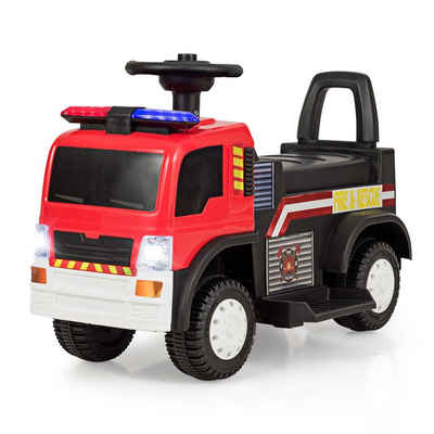 COSTWAY Elektro-Kinderauto 6V Feuerwehrauto, Kinderfahrzeug, mit Sirene, Blaulicht, Hupe & Musik, für Kinder 3-8 Jahre