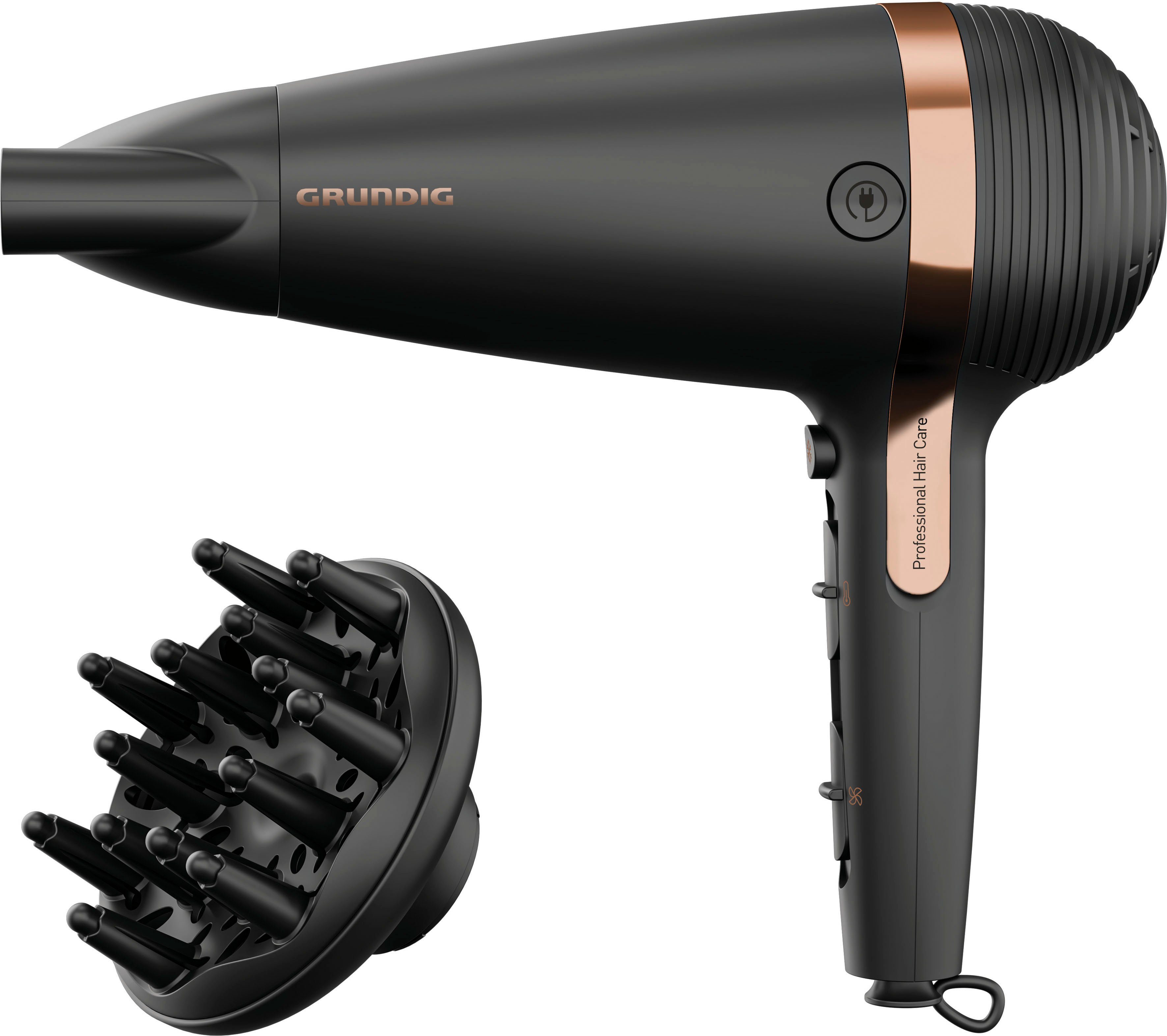 Grundig Ionic-Haartrockner HD 7081, 2100 W, 2100W Haartrockner NaturaShine mit Ionen & Keramikschutz schwarz