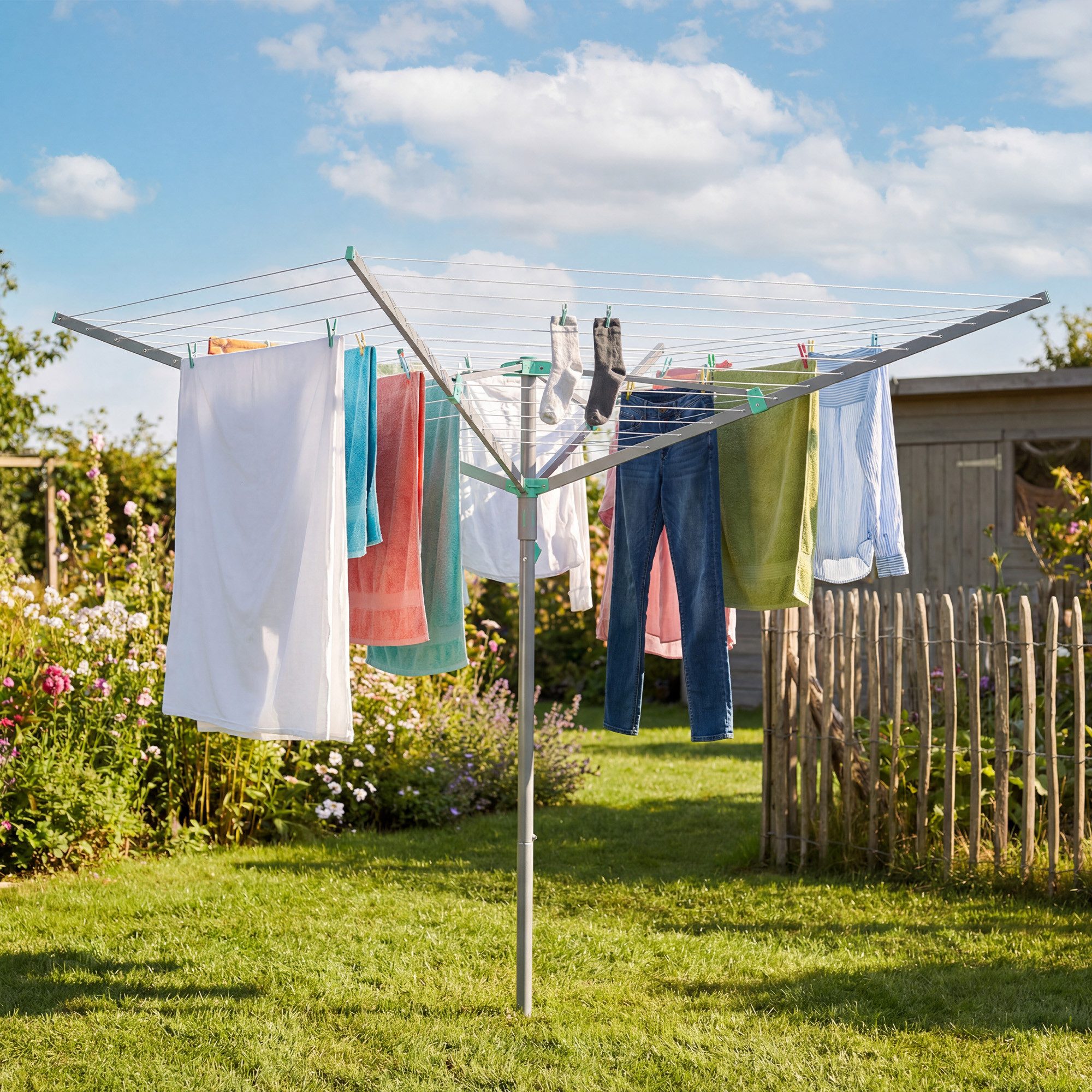 SONGMICS Wäscheständer, höhenverstellbarer, 40/50/60 m Wäscheleine, für 4/5/6 Waschladungen