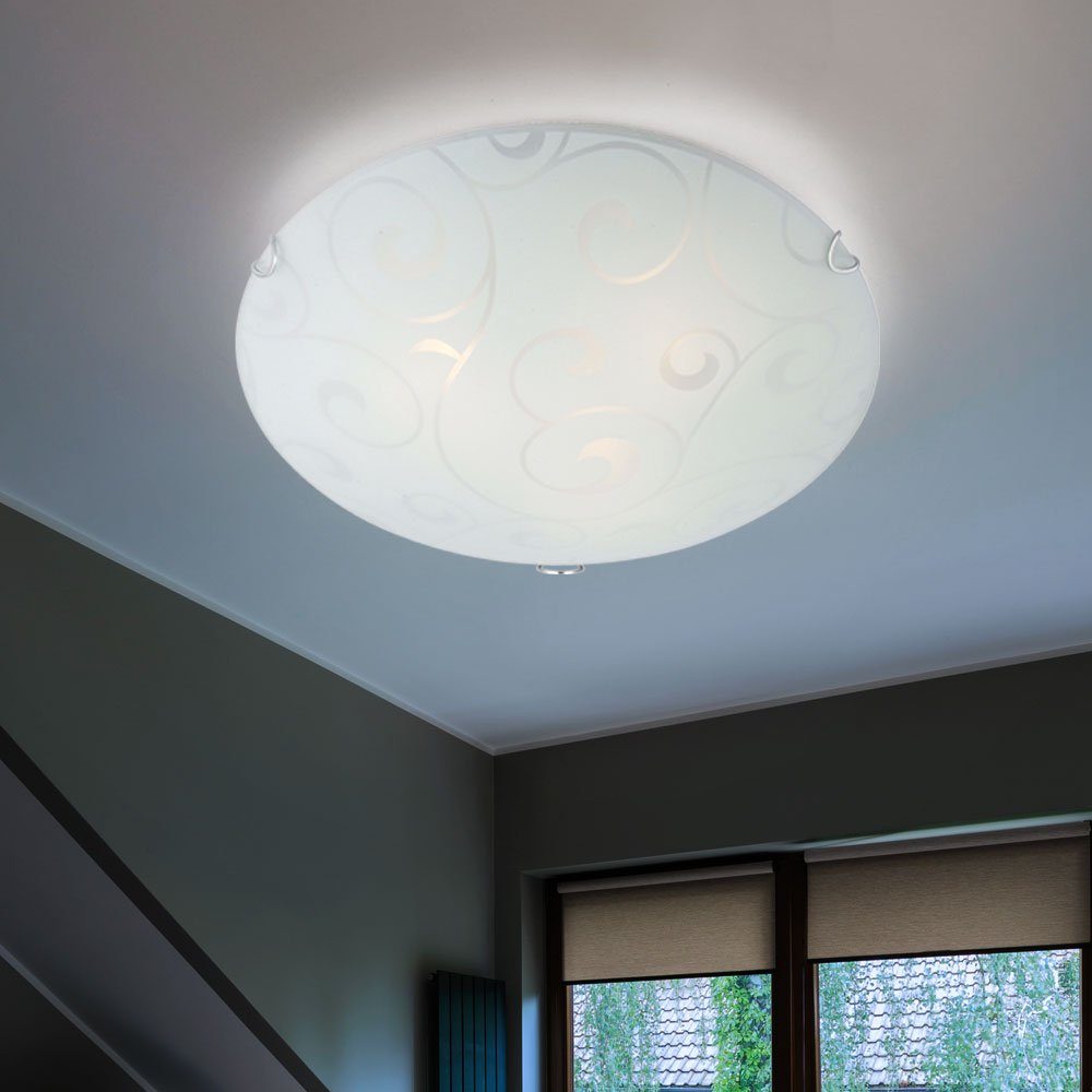 Flur inklusive, Deckenleuchte, Glas Warmweiß, etc-shop Decken Lampe Muster Zimmer Ess Beleuchtung Leuchtmittel LED
