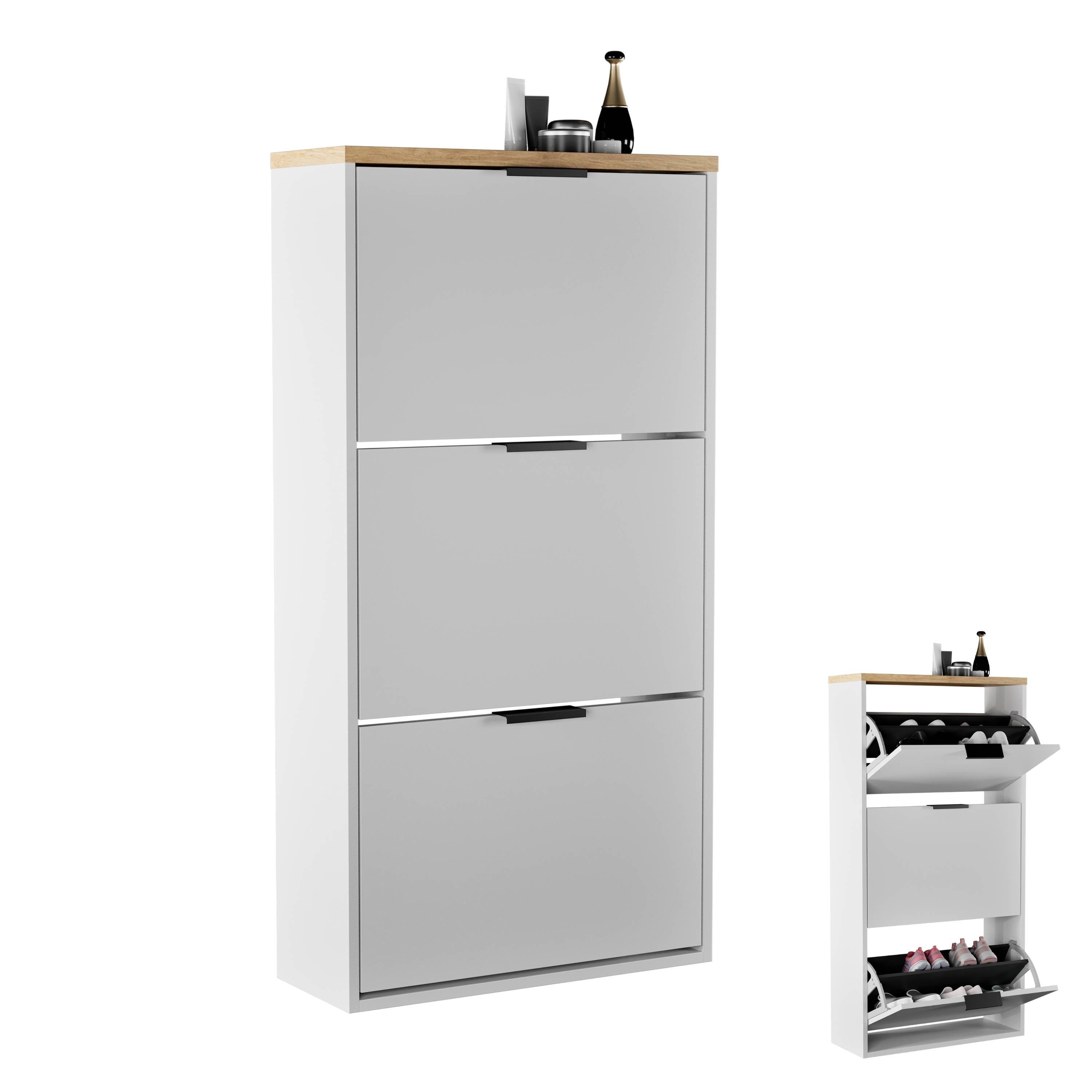 Planetmöbel Schuhschrank STIVIO Schuhschrank 3 Klappen (Schuhschrank für Flur & Garderobe, Wandmontage oder stehend) passend für 12-16 Paar Schuhe