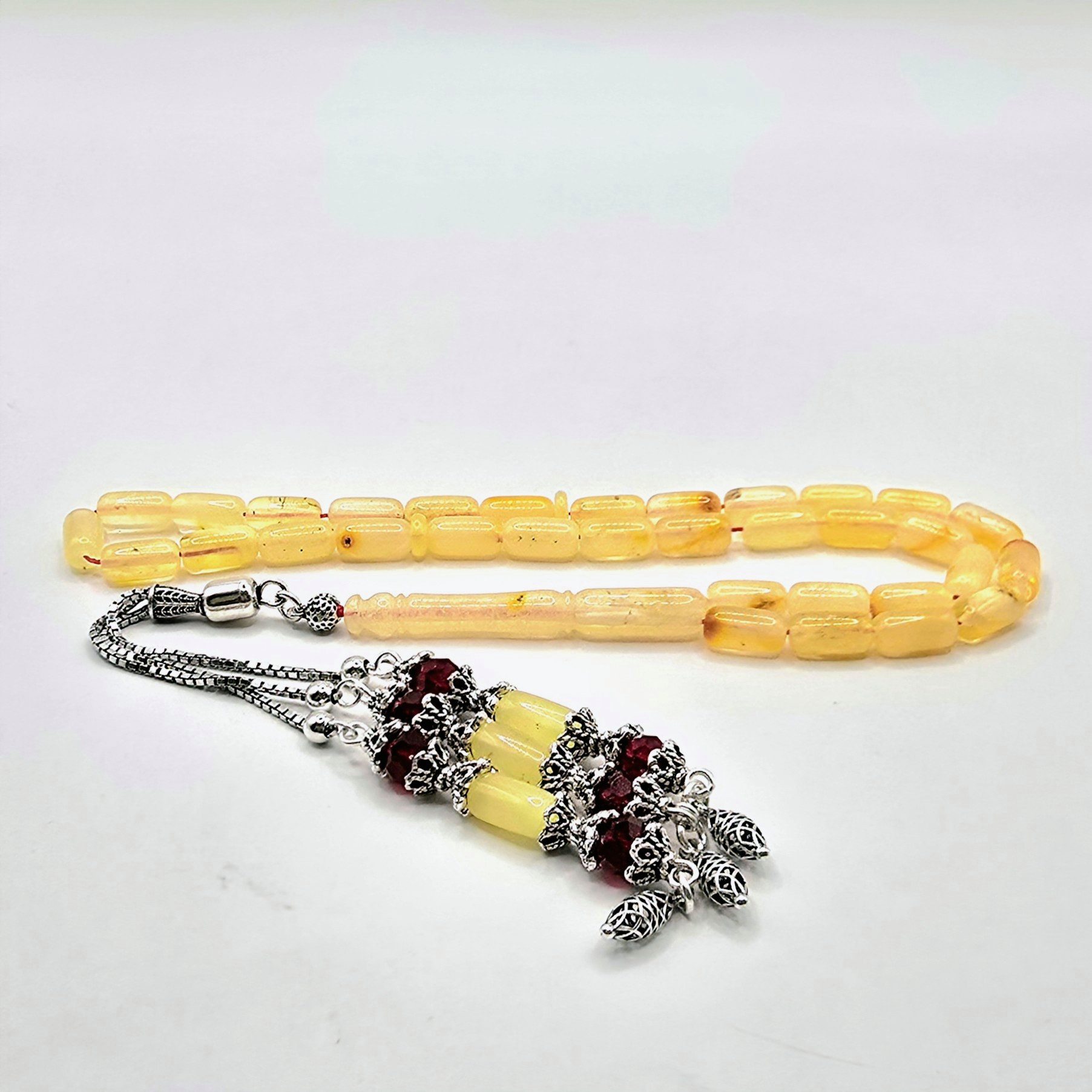 M-Punkt24 Kettenanhänger Tesbih Damla Kehribar Bernstein 11 Gr Rosary Prayerbeads Gebeteskette (inkl. Etui, Tasbeh, Misbah, Rosary, Gebetskette), 925 Sterling Silber, Bernstein, Kehribar, Damla