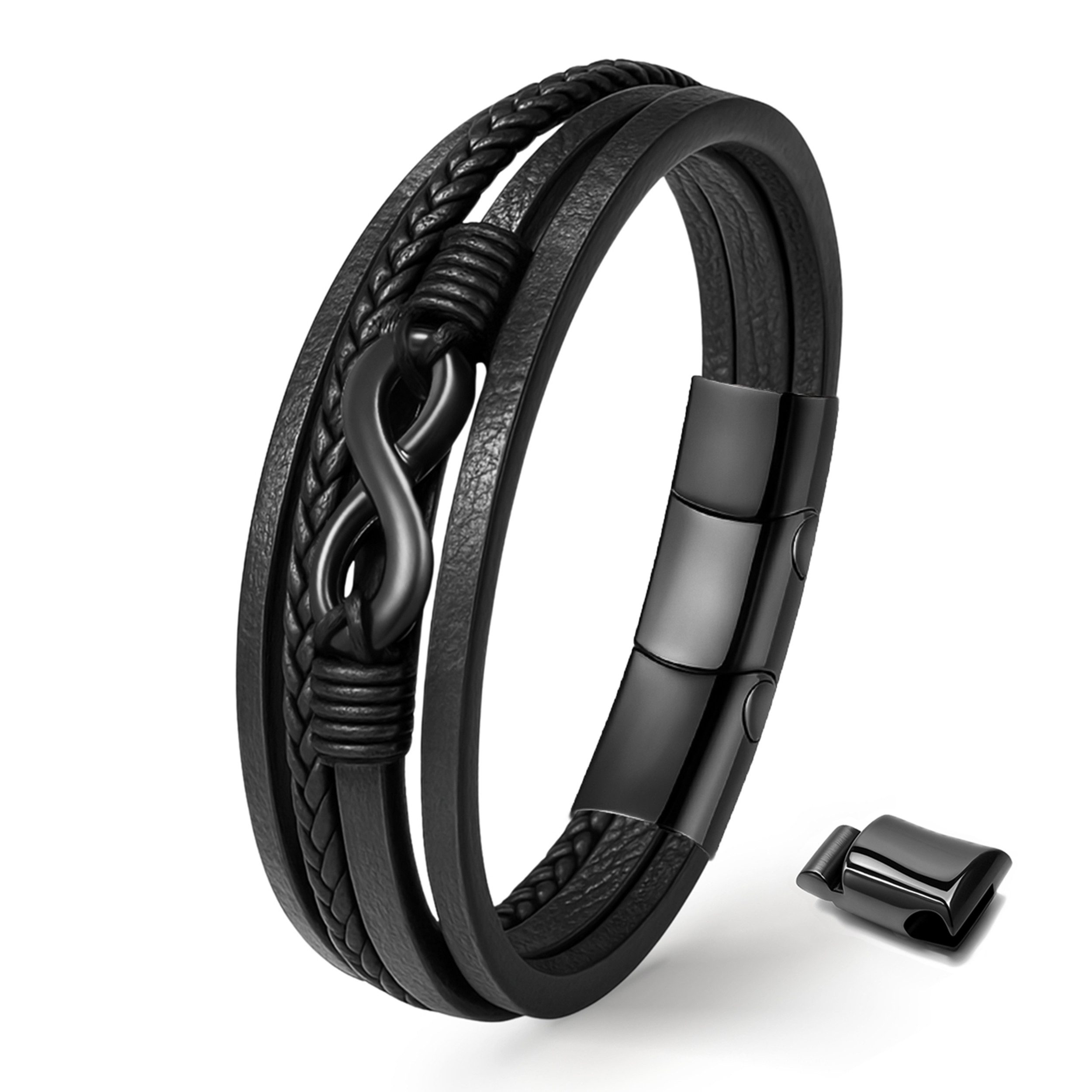 UNIQAL.de Lederarmband Unisex Schwarz & Silber mit Unendlichkeit Symbol – „ günstig online kaufen