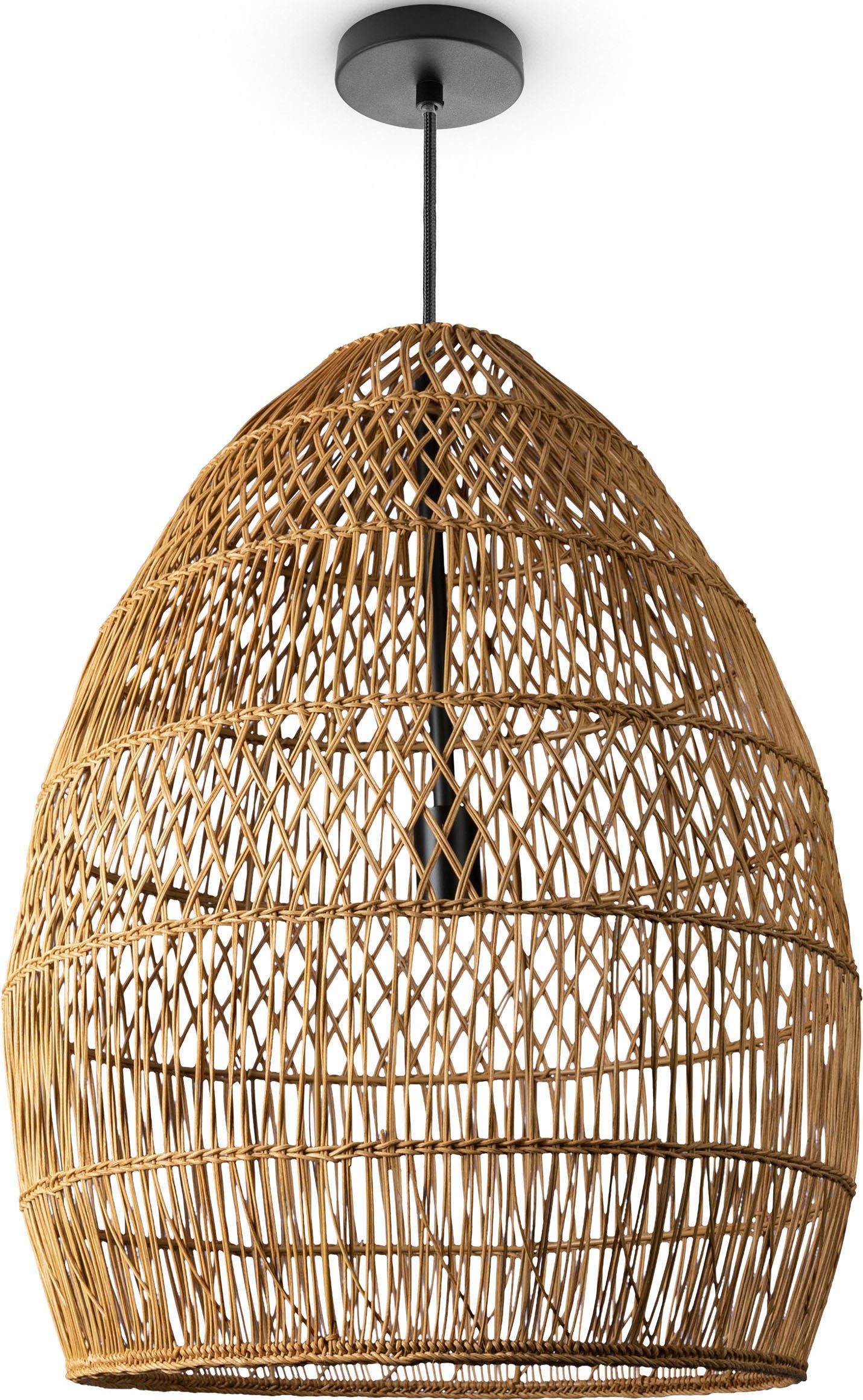 Korb ohne Paco Rattan E27 Pendelleuchte LED Boho Wohnzimmer Rustikal Home Leuchtmittel, Natur VIHMO, Pendelleuchte