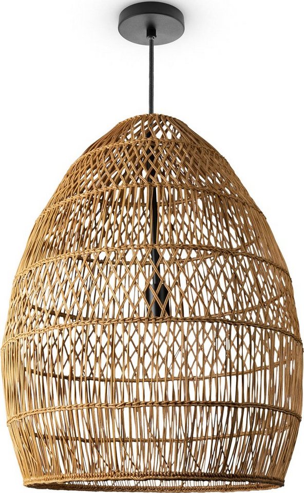 Paco Home Pendelleuchte VIHMO, ohne Leuchtmittel, Rattan Pendelleuchte  Wohnzimmer Natur LED Boho Rustikal Korb E27