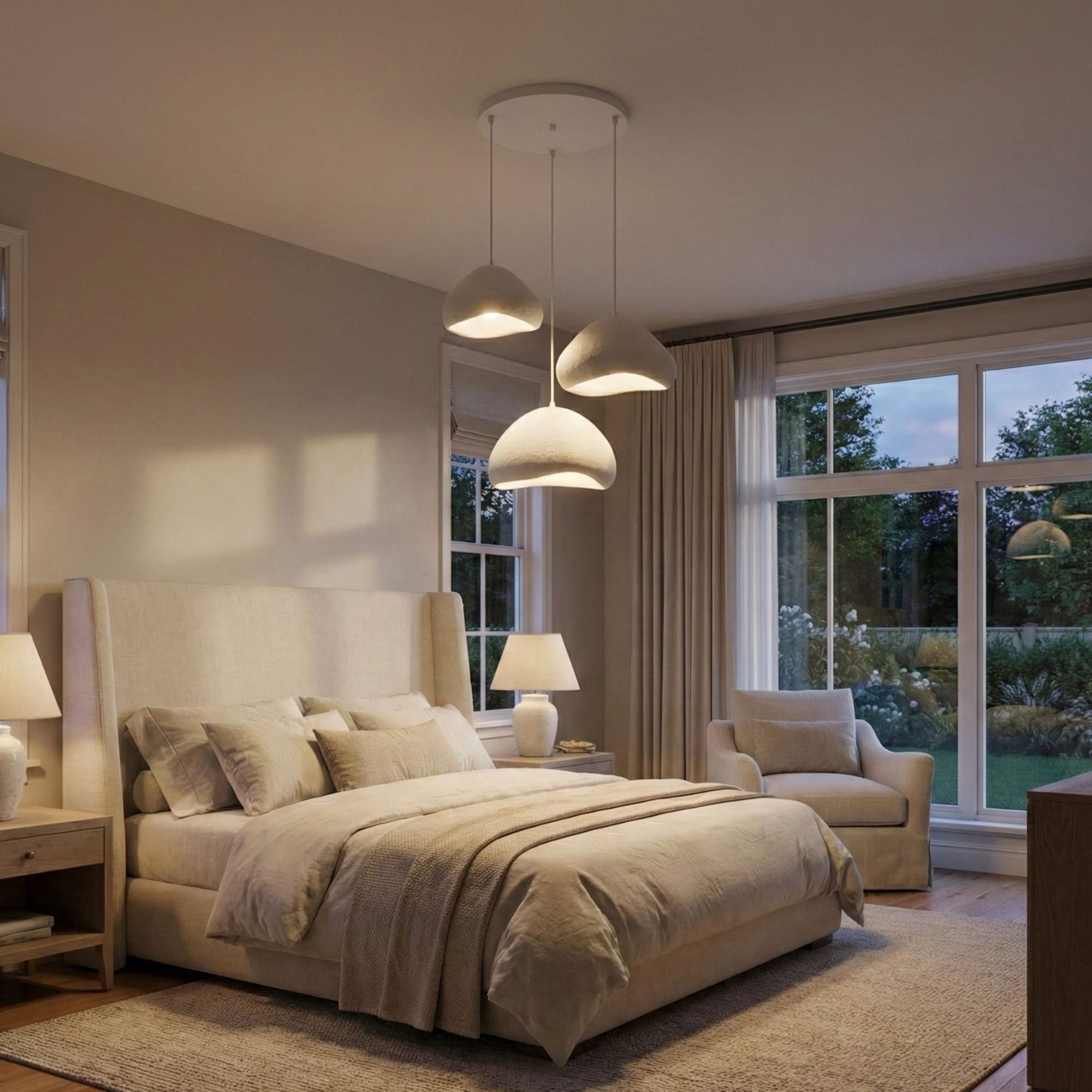 Opviq Kronleuchter Design Leuchte, Verstellbare Höhe 80-115, Abhängig vom Leuchtmittel, Design Pendelleuchte Weiß – Fiberglas-– 1-, 2- oder 3-flammig wählbar