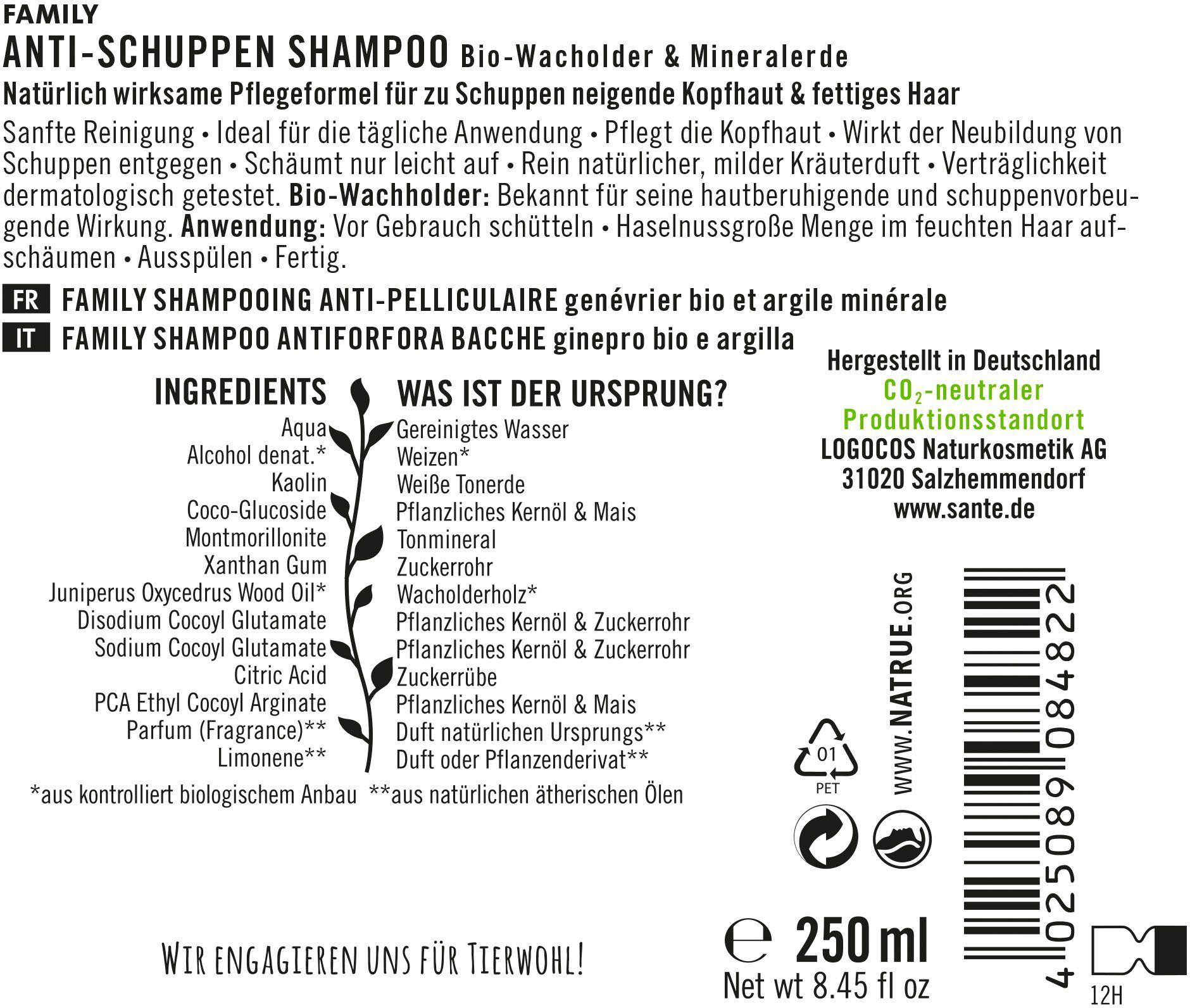 SANTE Haarshampoo FAMILY Anti-Schuppen Shampoo, Mit rein natürlichem,  milden Kräuterduft