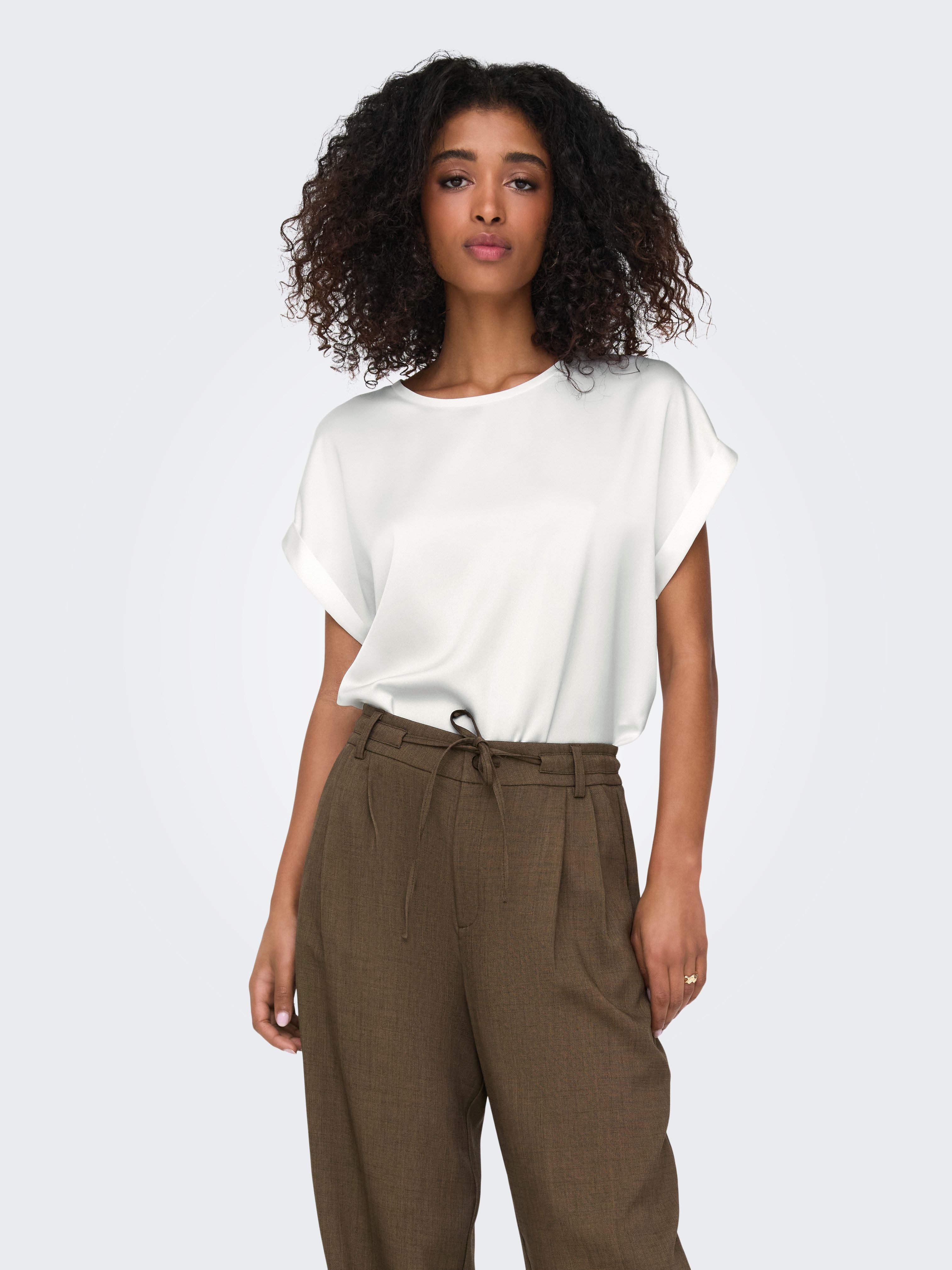 ONLY Kurzarmshirt ONLLIEKE S/S SATIN MIX TOP WVN NOOS regular fit, Web, Pol günstig online kaufen