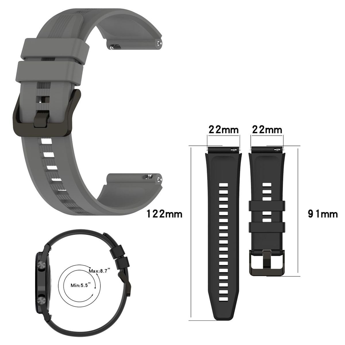 Wigento Smartwatch-Armband Für Honor Watch GS 3 / GS3 Kunststoff / Silikon  Armband Watch Uhr Grau Ersatz Arm Band