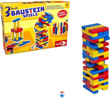 Noris Spiel, Kinderspiel 3 bunte Bausteinspiele, Made in Germany