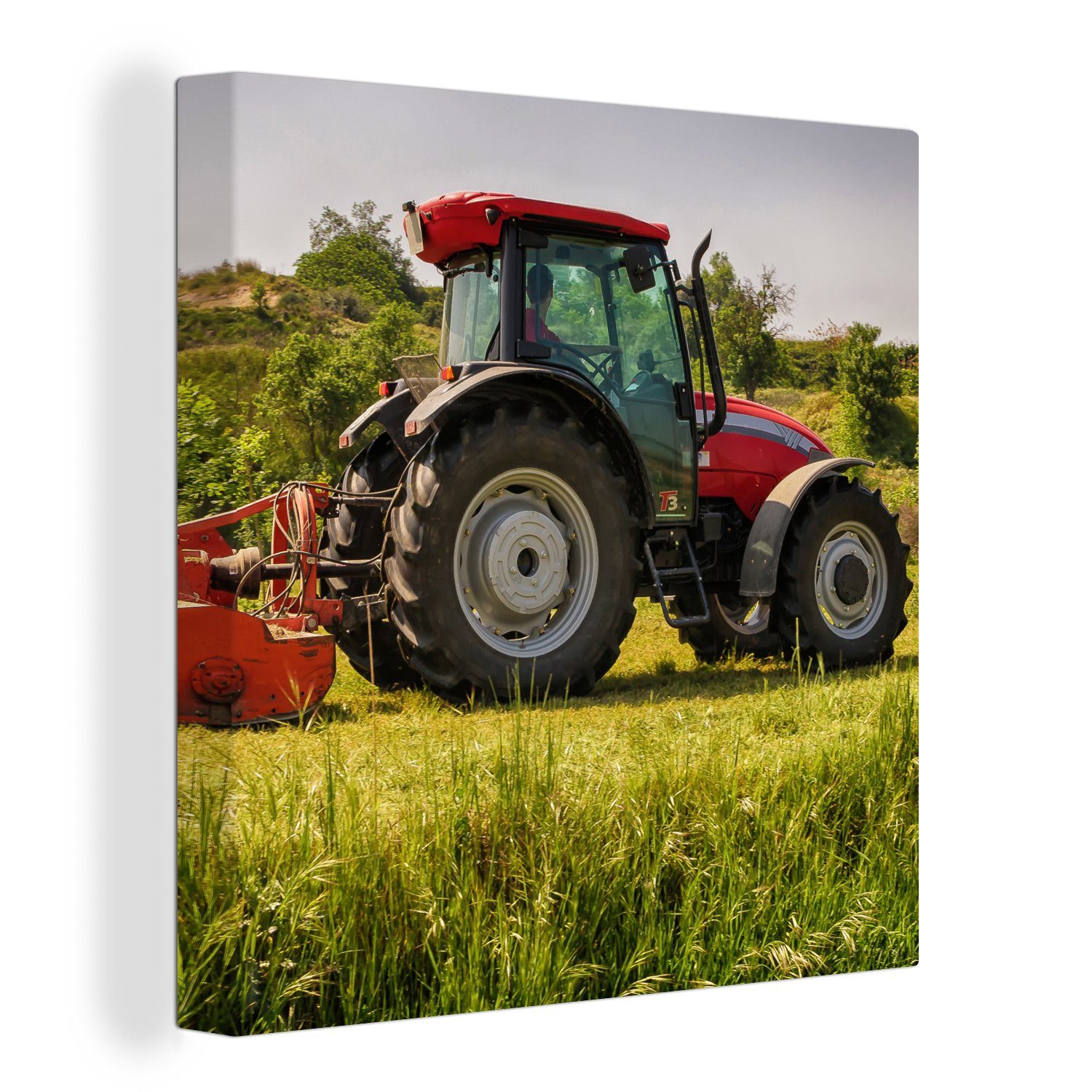 OneMillionCanvasses® Leinwandbild Traktor - Rot - Natur - Grün - Landleben, (1 St), Leinwand Bilder für Wohnzimmer Schlafzimmer | Leinwandbilder