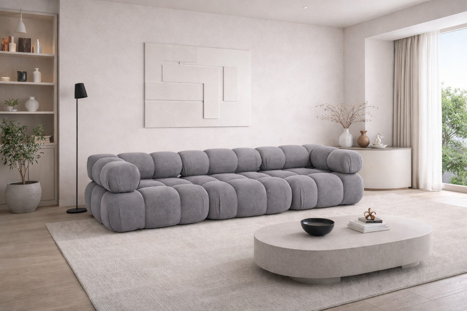 Kaiser Möbel Sofa Modulares 3-Sitzer-Sofa, gerade Couch, Stoff Salvador, Selia, 3-Sitzer, Veloursstoff Salvador, modernes Design,weiche, abgerundete Linien
