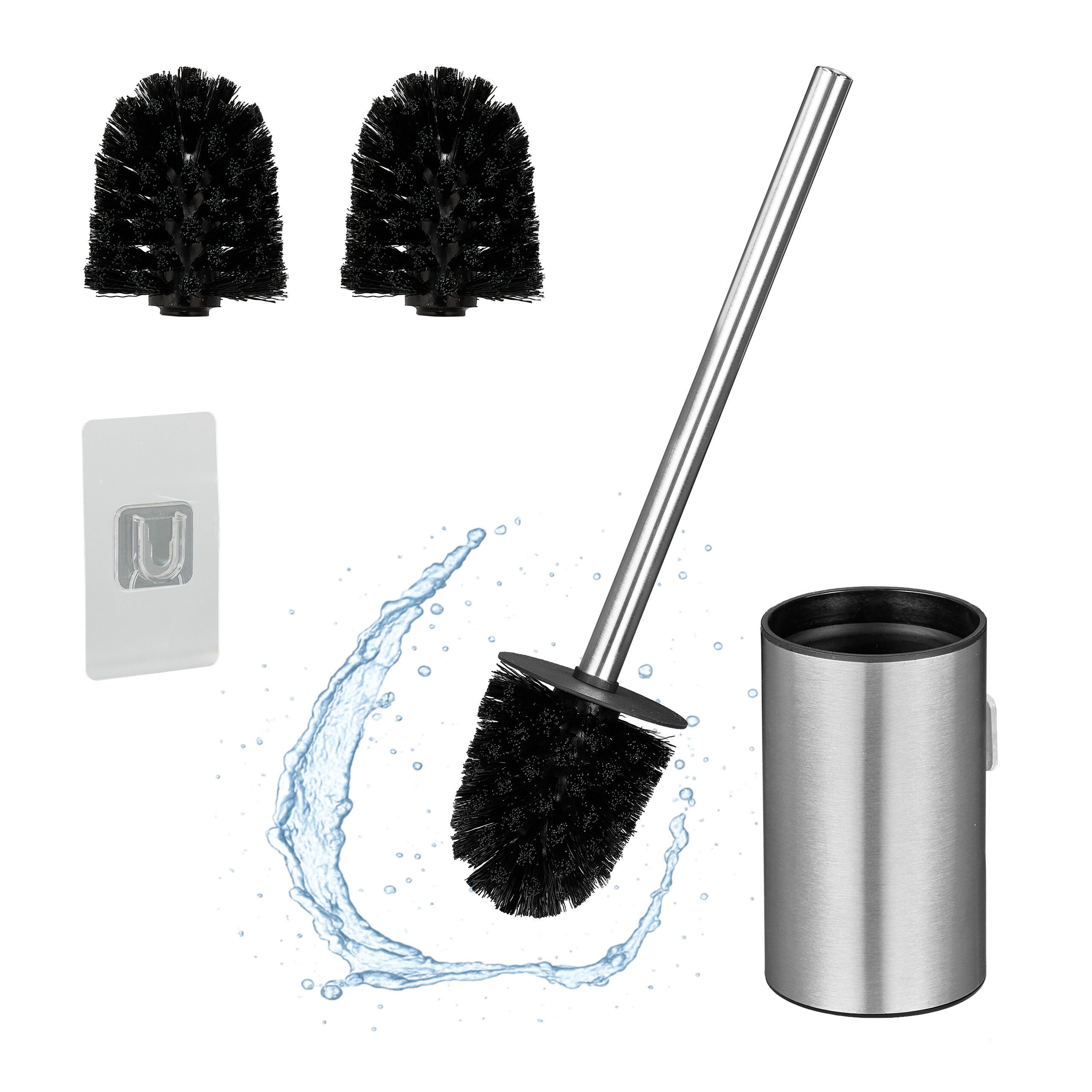 relaxdays WC-Reinigungsbürste Toilettenbürste zur Wandmontage, Toiletten, Gäste-WC, Badezimmer, (4-tlg), silber