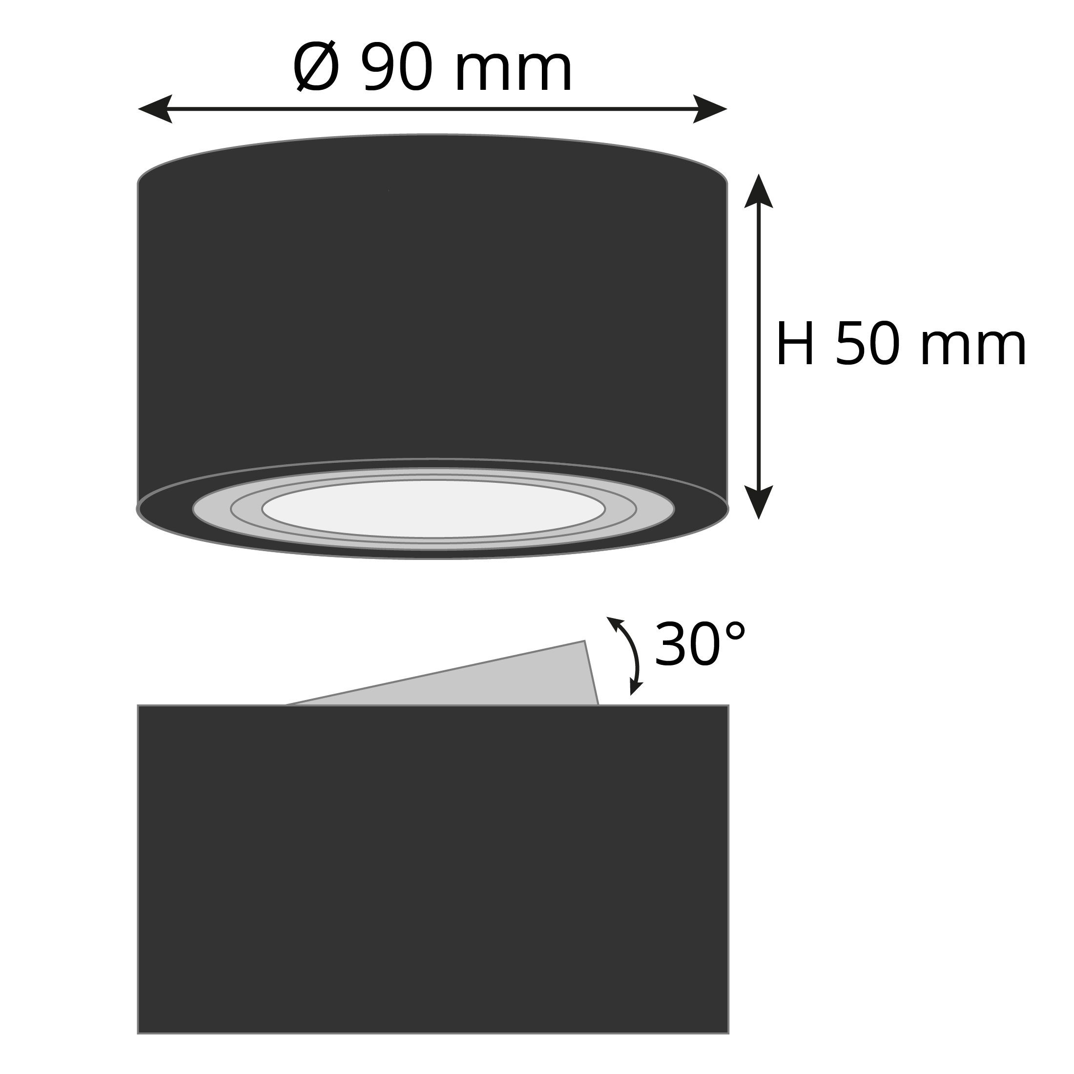 LED-Modul schwenkbar, Alu Warmweiß schwarz, SSC-LUXon Decken-Aufbau-Spot mit Aufbauleuchte Flacher 5W,