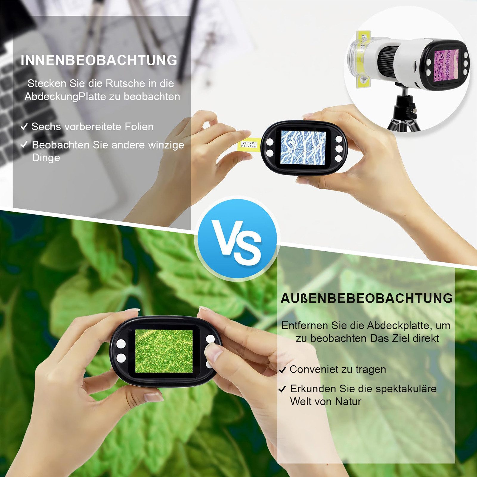 MODFU Tragbares Lernmikroskop Digitalmikroskop mit 1000-facher Vergrößerung günstig online kaufen