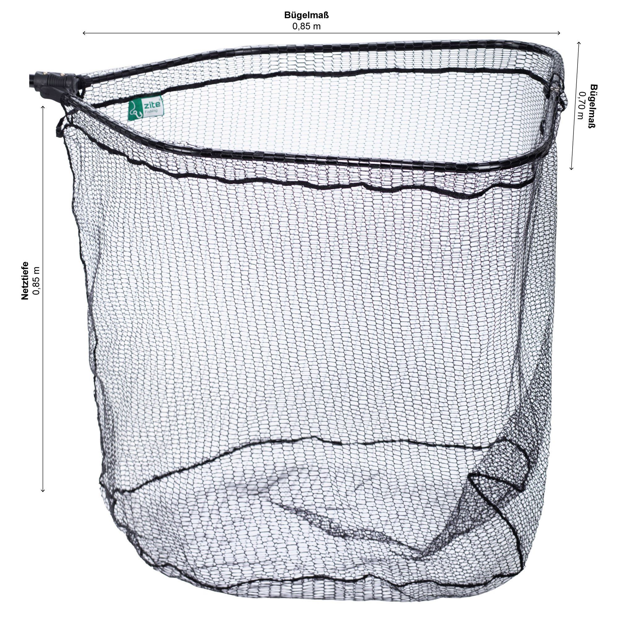 Zite Angelkescher Groß & Gummiert - Bootskescher mit Maßband-Skala für Raubfisch-Angeln