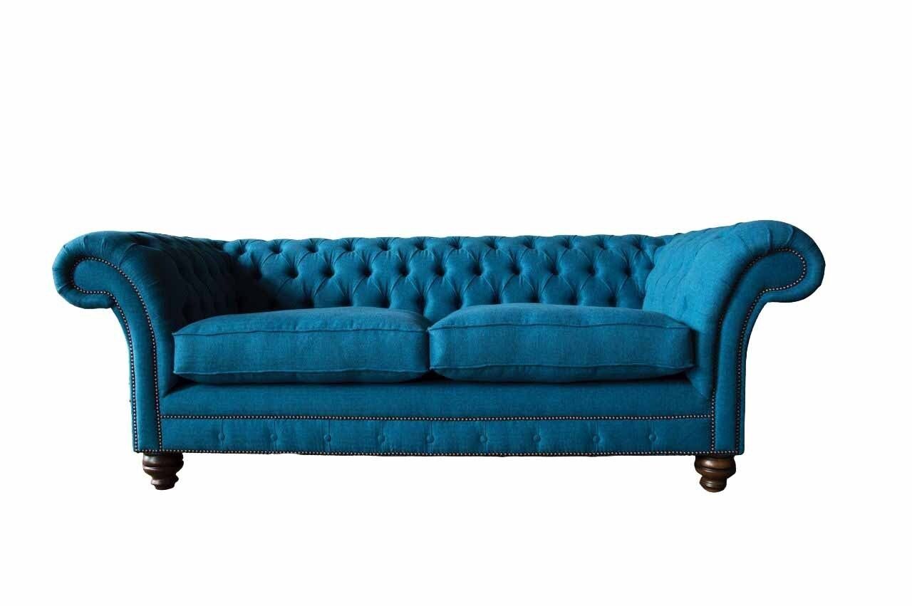 Wohnzimmer Sofas Made Sofa JVmoebel In Europe Sofa Polster Chesterfield 3 Blau, Stoff Couch Sitzer