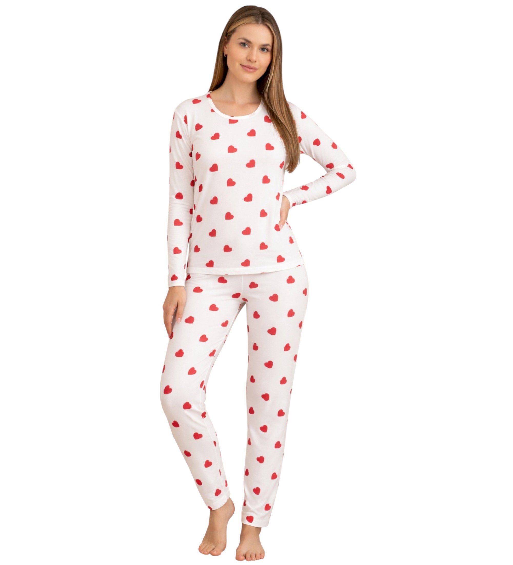 fashionshowcase Pyjama Damen Schlafanzug Set 2-teilig mit Herzmuster – Bequ günstig online kaufen
