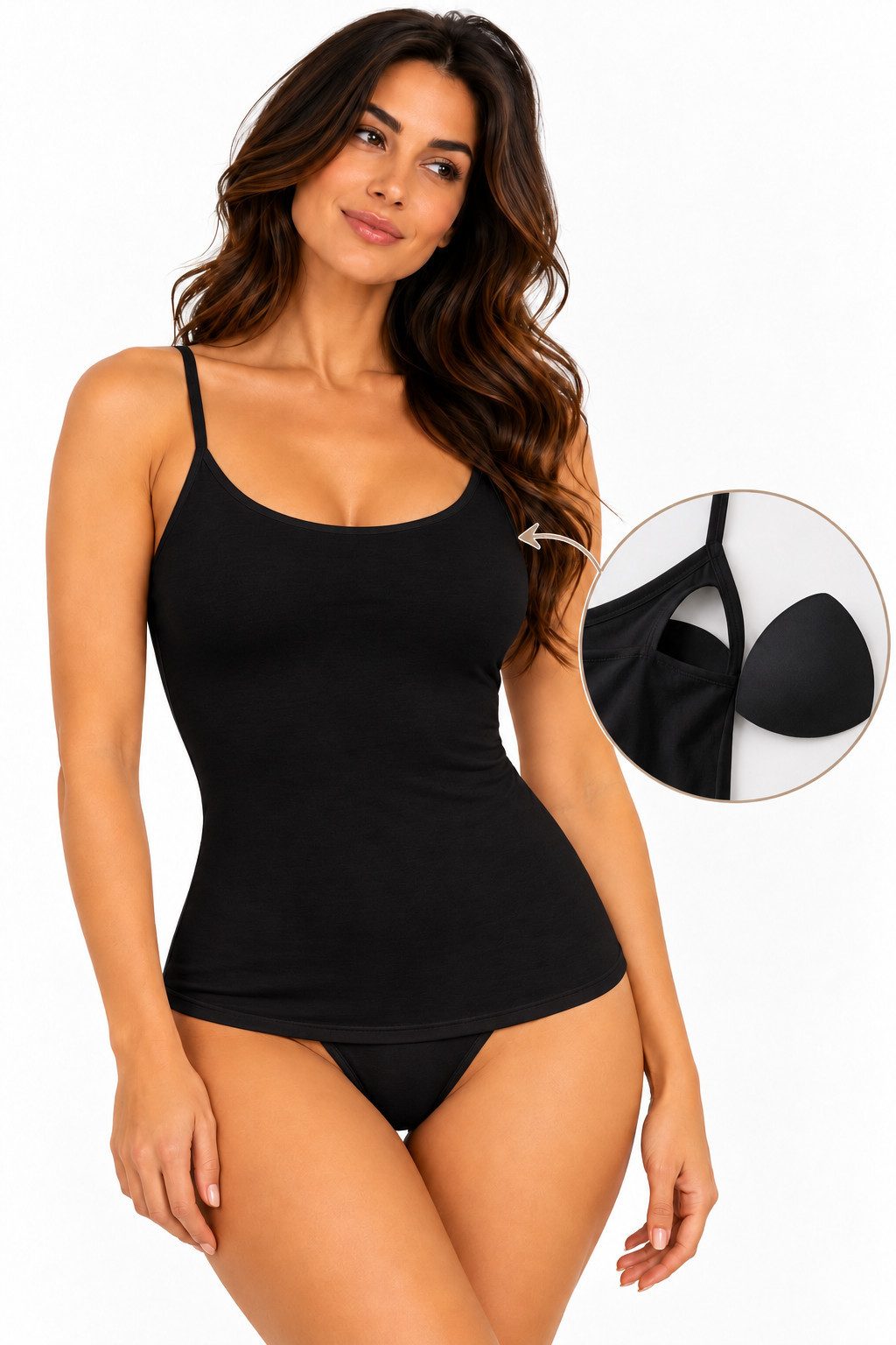 fashionshowcase Spaghettitop Damen Bambus BH-Top mit Pads gepolstert weich atmungsaktiv integrierter BH mit herausnehmbaren Pads für natürlichen Halt