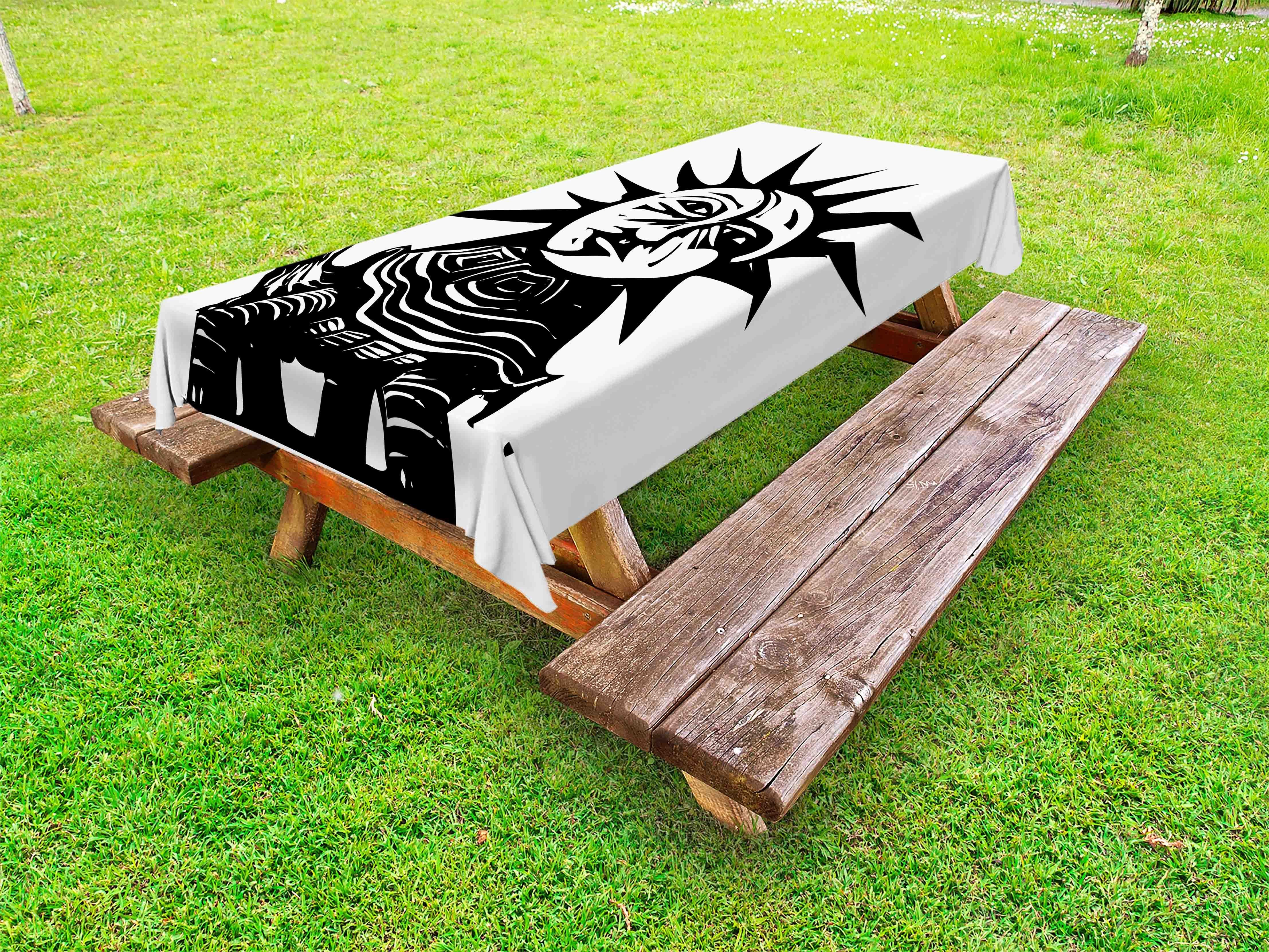 Abakuhaus Tischdecke dekorative waschbare Picknick-Tischdecke, Sonne und Mond Gesicht Rücken einer Schildkröte