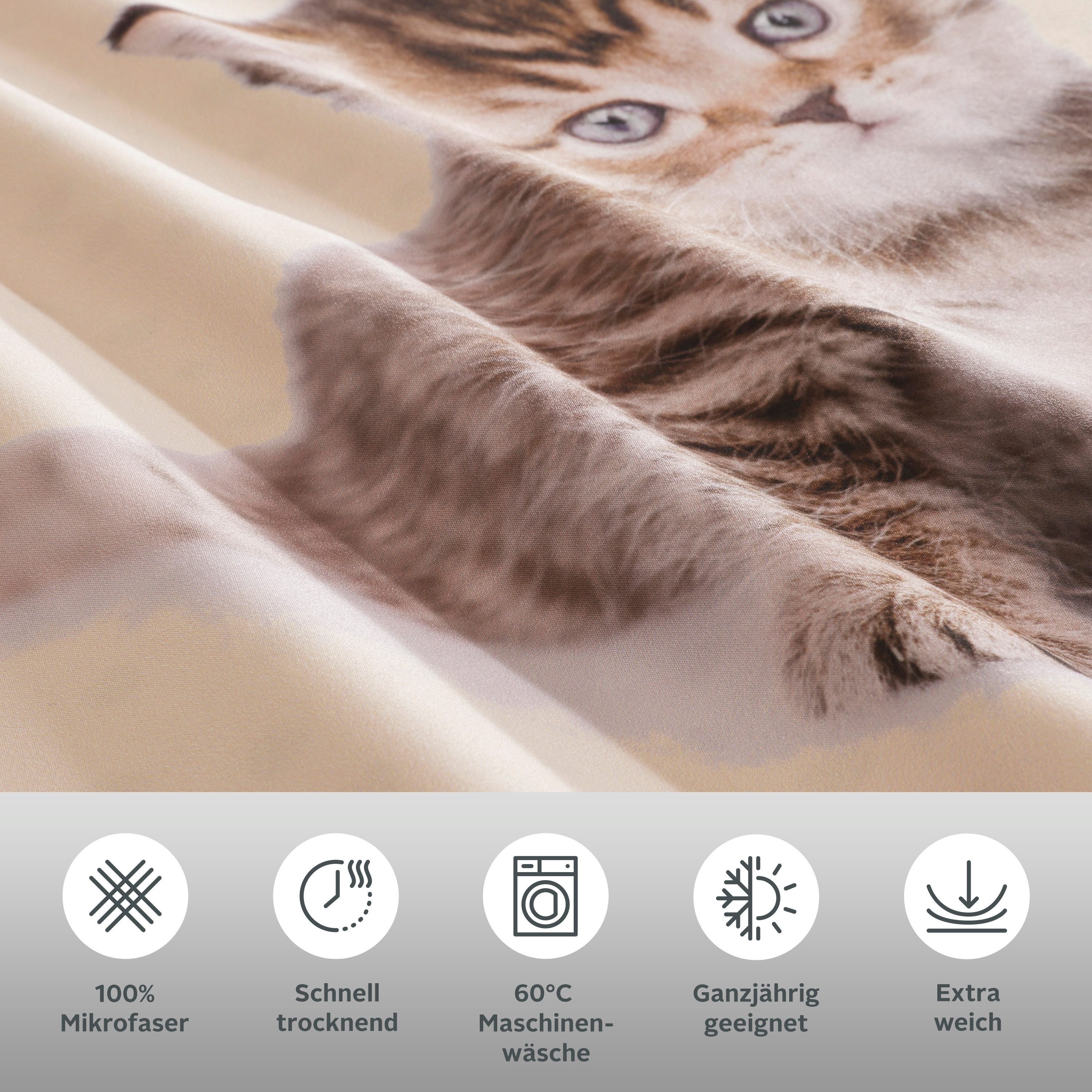 OTTO home Bettwäsche Lyki, Microfaser, 2 teilig, ab Größe 135x200 cm, 100% Polyester, Katze, Pferd, Löwe, Pinguin