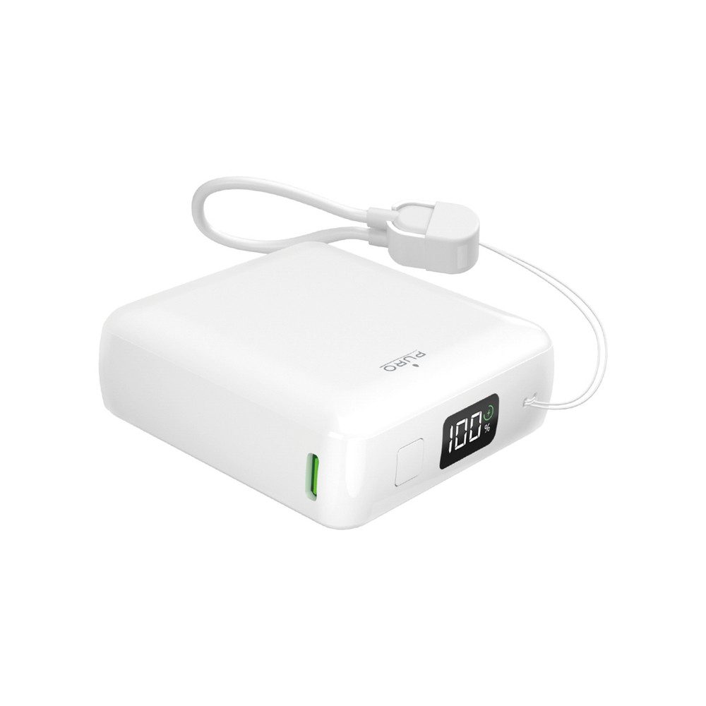 Puro Zusatzakku Reiseakku Schnellladegerät Powerbank Zusatzakku mit USB-C-Kabel PD 20W 10000 mAh (3,7 V, 1 St), 20 W Power Delivery, LCD-Display, USB-C-Kabel fest